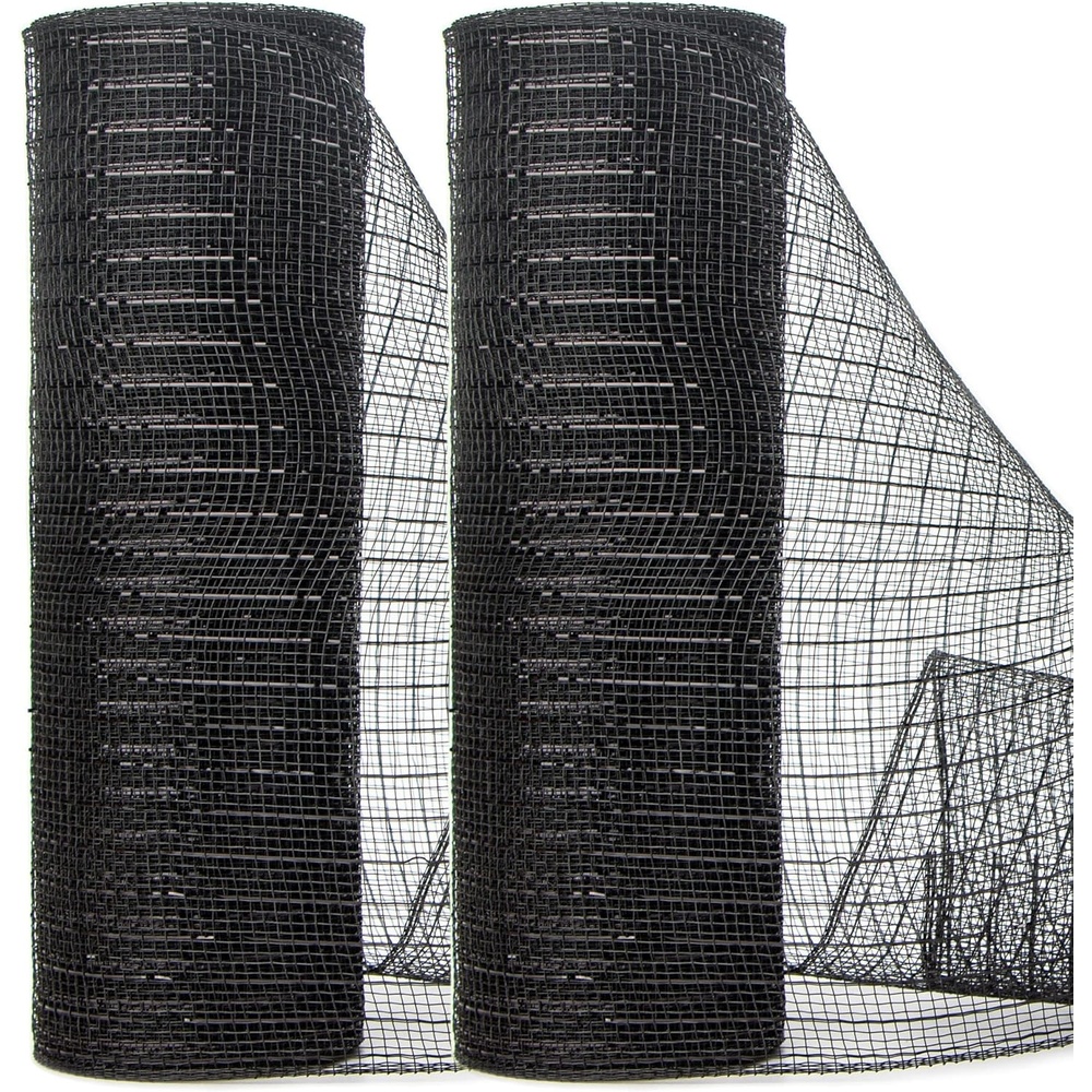 Ribbli 2 Rolls Burlap Mesh Ribbon,10 inch x 30 feet(10Yard) Each Roll,Natural with Jute,Use for Wreath Swags and Decorating(Black/Black)