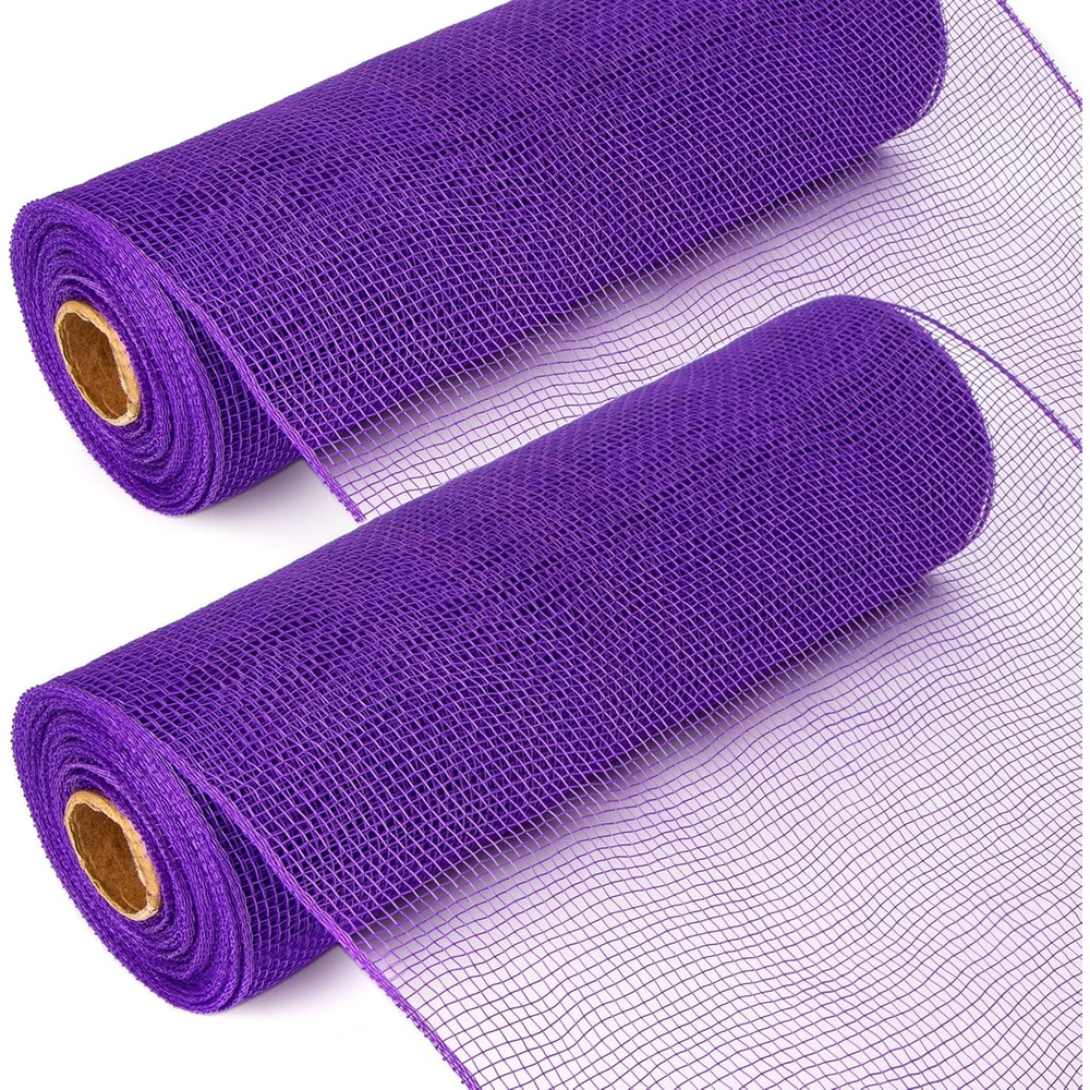 Ribbli 2 Rolls Black Mesh Ribbon,10 inch x 30 feet(10Yard) Per Roll, Mesh Ribbon for Wreath Swags and Halloween Decoration (Non-Metallic)(2Rolls-Purple)