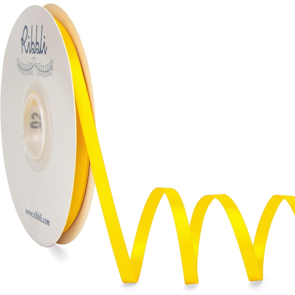 Ribbli Dusty Blue Satin Ribbon,Double Faced Satin 1/4 inch x Continuous 50 Yards,Dusty Blue Ribbon Use for Bows Bouquet,Gift Wrapping,Wedding Decoration,Floral Arrangement(Maize Yellow)