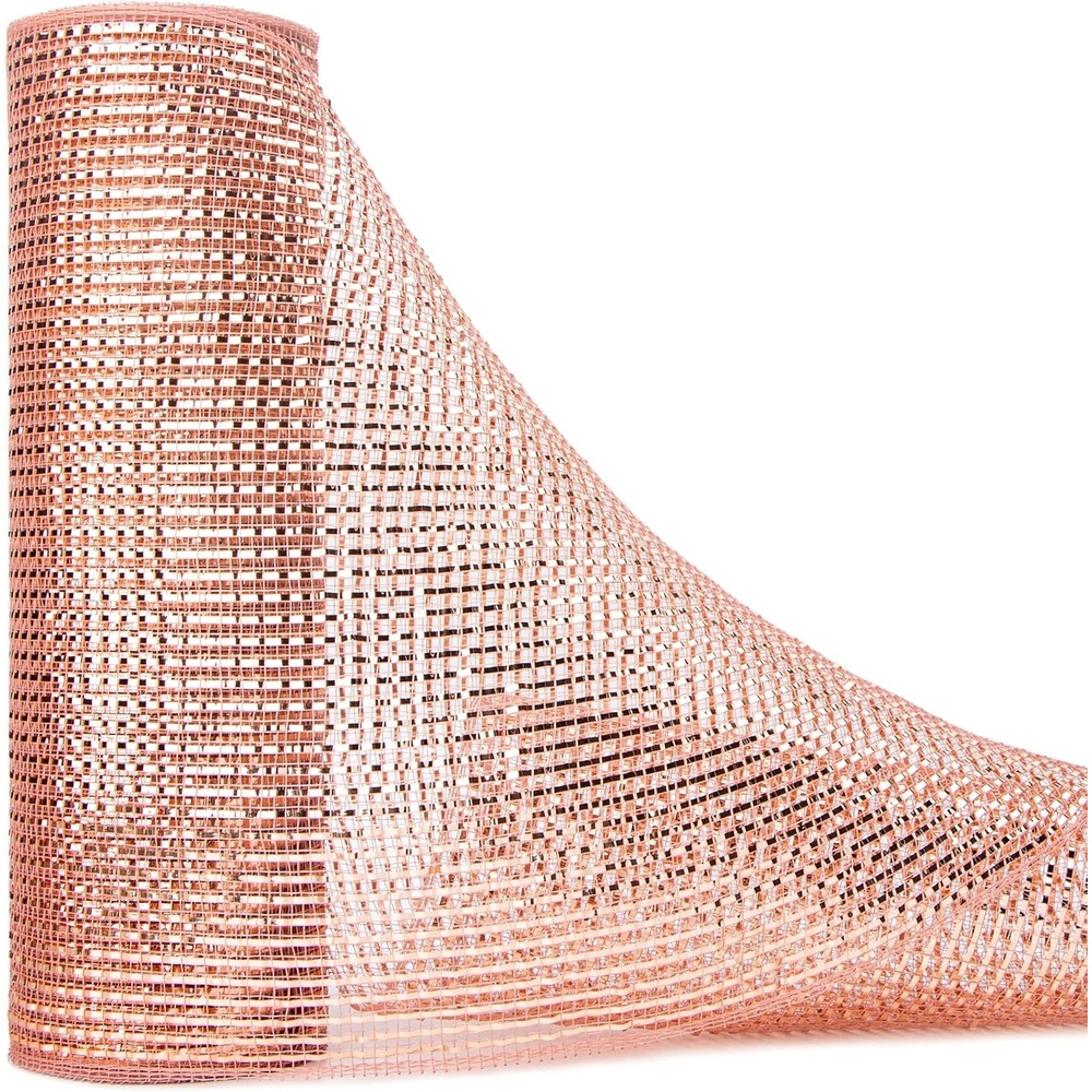 Ribbli White Metallic Mesh Ribbon, 10 inch x 30 feet(10Yard), White with Iridescent Wide Foil, Christmas Ribbon for Wreath Swags and Christmas Tree(Rose Gold)