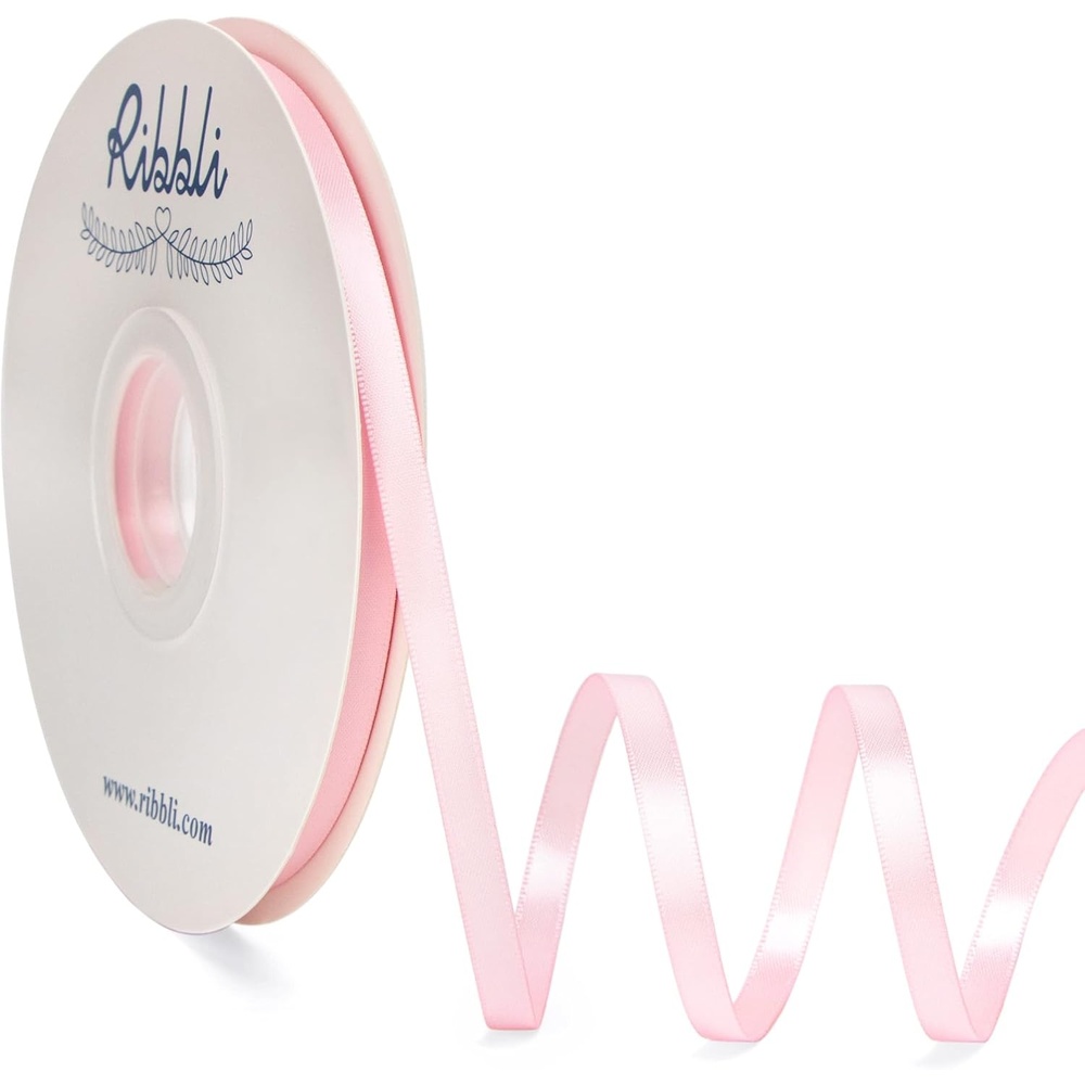 Ribbli Dusty Blue Satin Ribbon,Double Faced Satin 1/4 inch x Continuous 50 Yards,Dusty Blue Ribbon Use for Bows Bouquet,Gift Wrapping,Wedding Decoration,Floral Arrangement(Pink Light)