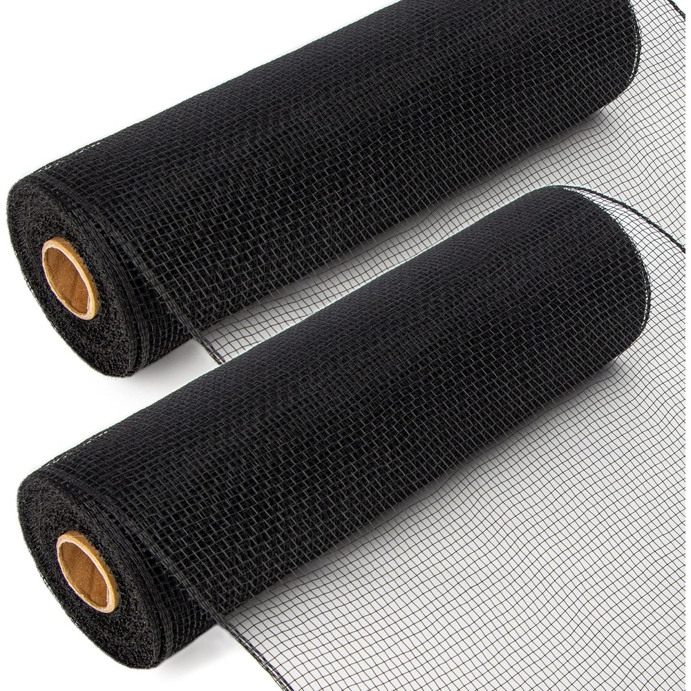 Ribbli 2 Rolls Black Mesh Ribbon,10 inch x 30 feet(10Yard) Per Roll, Mesh Ribbon for Wreath Swags and Halloween Decoration (Non-Metallic)(2Rolls-Black)