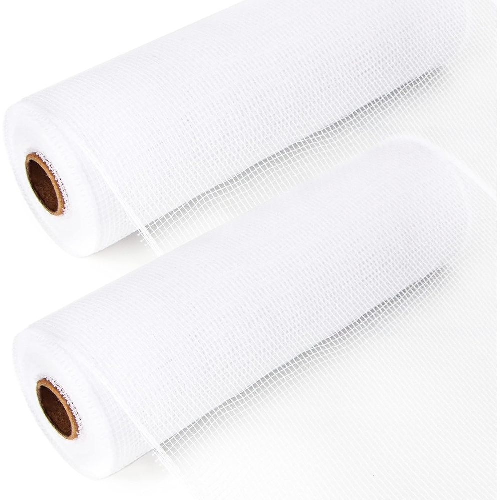 Ribbli 2 Rolls Black Mesh Ribbon,10 inch x 30 feet(10Yard) Per Roll, Mesh Ribbon for Wreath Swags and Halloween Decoration (Non-Metallic)(2Rolls-White)