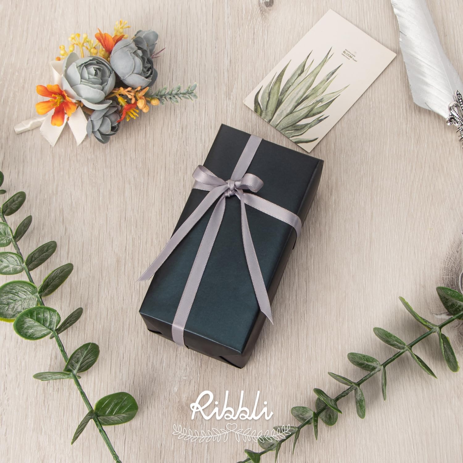 Ribbli Dusty Blue Satin Ribbon,Double Faced Satin 1/4 inch x Continuous 50 Yards,Dusty Blue Ribbon Use for Bows Bouquet,Gift Wrapping,Wedding Decoration,Floral Arrangement(Silver)