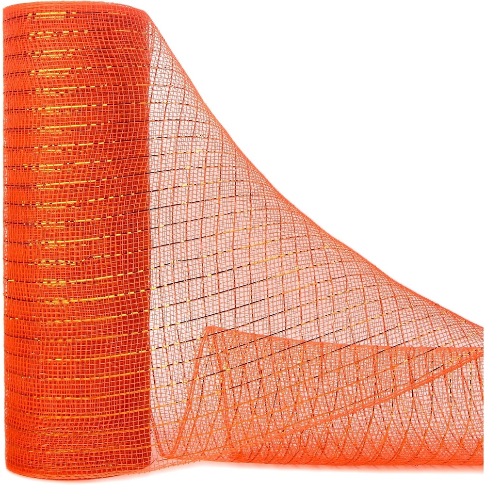 Ribbli Poly Burlap Mesh Ribbon, 10 inch x 30 feet(10Yard), Natural with Jute, Christmas Ribbon for Wreath Swags and Christmas Tree Decoration(Orange/Gold)
