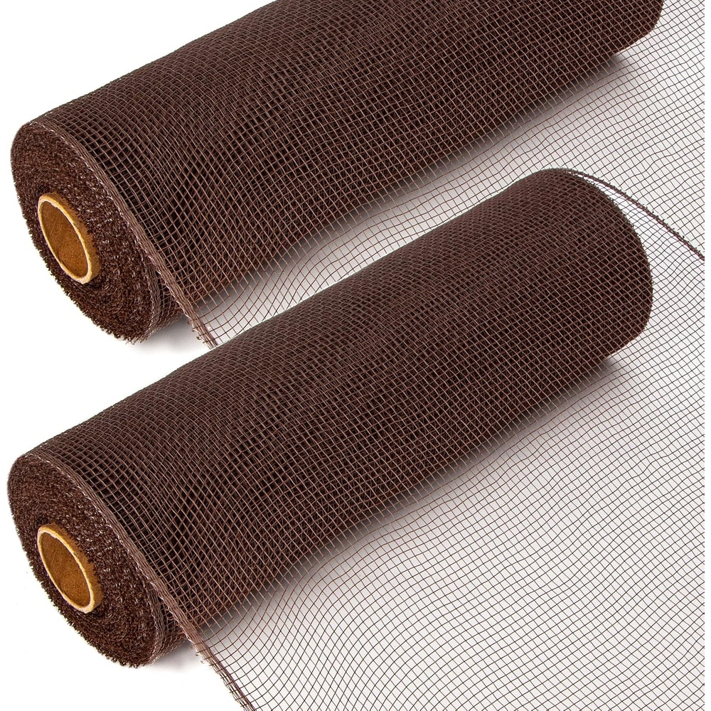 Ribbli 2 Rolls Black Mesh Ribbon,10 inch x 30 feet(10Yard) Per Roll, Mesh Ribbon for Wreath Swags and Halloween Decoration (Non-Metallic)(2Rolls-Chocolate Brown)