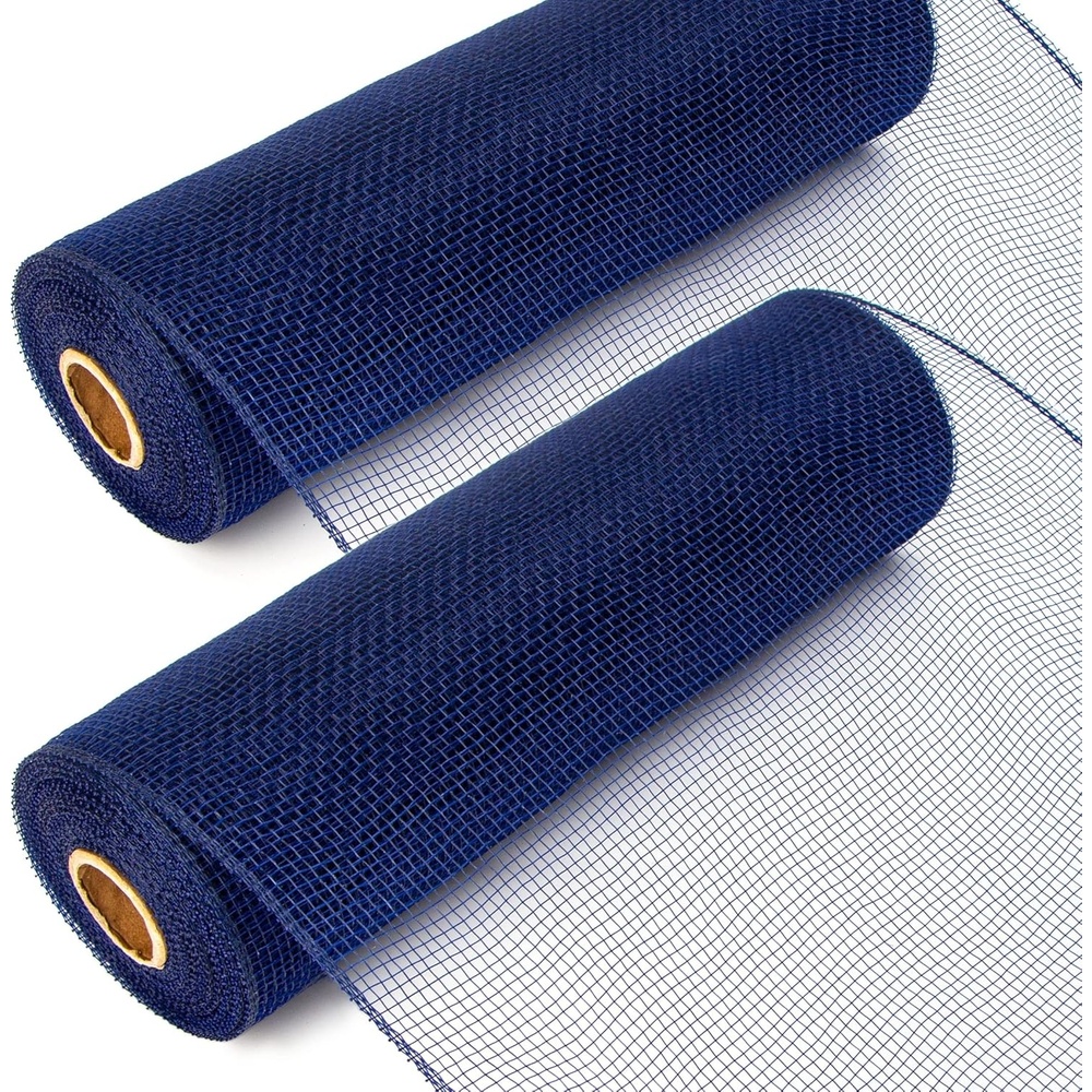 Ribbli 2 Rolls Black Mesh Ribbon,10 inch x 30 feet(10Yard) Per Roll, Mesh Ribbon for Wreath Swags and Halloween Decoration (Non-Metallic)(2Rolls-Navy)