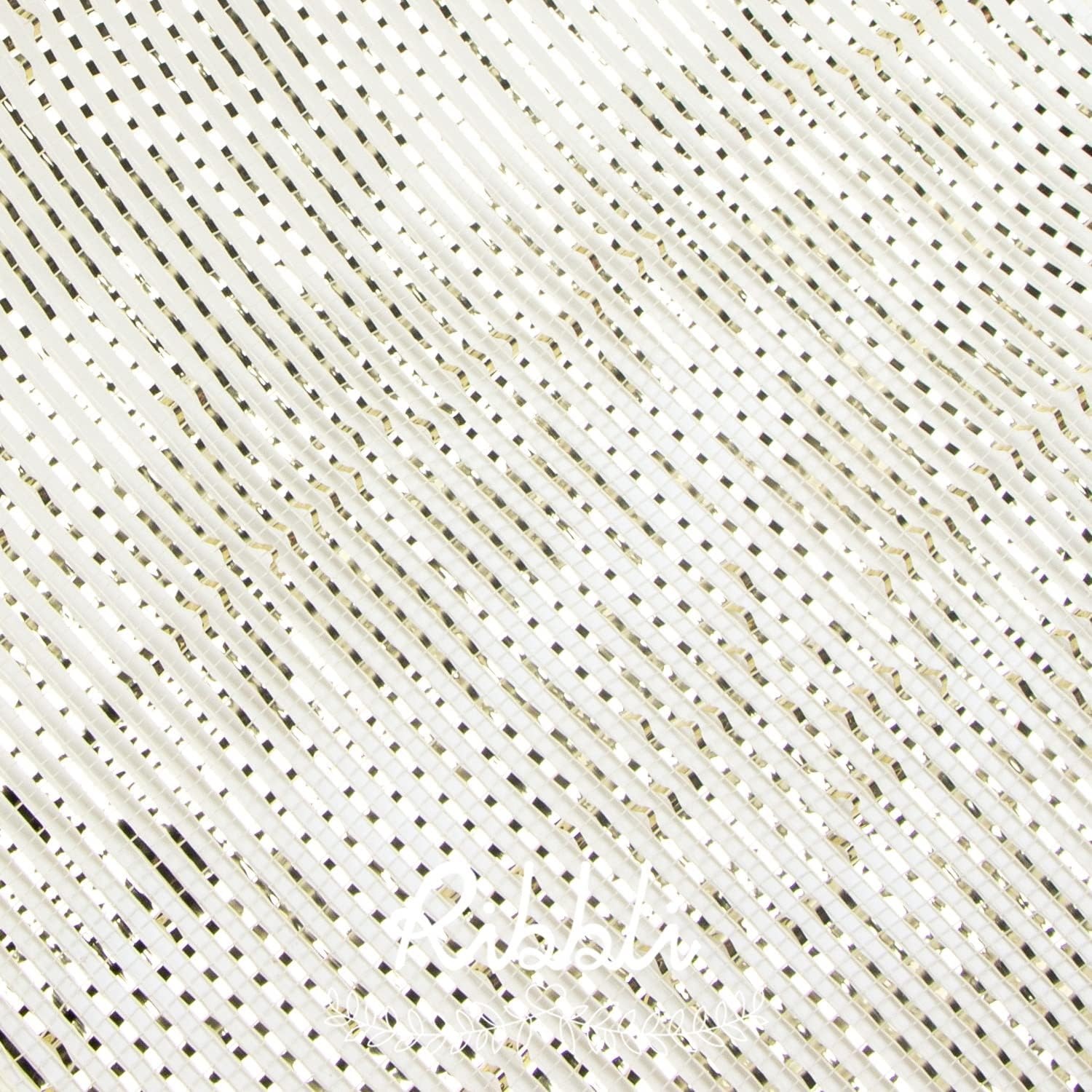 Ribbli White Metallic Mesh Ribbon, 10 inch x 30 feet(10Yard), White with Iridescent Wide Foil, Christmas Ribbon for Wreath Swags and Christmas Tree(Cream/Gold)