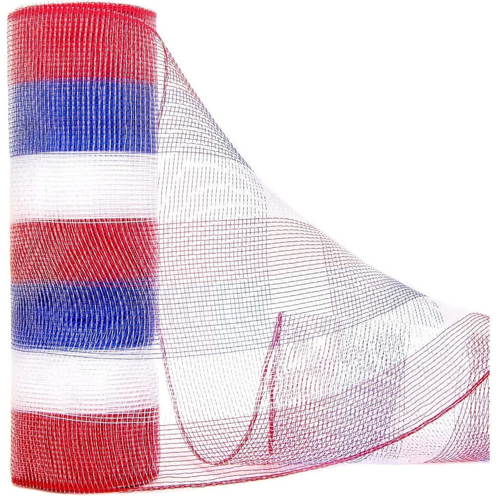 Ribbli 4th of July Mesh Ribbon,Patriotic Ribbon 10 inch x 30 feet(10Yard) Each Roll,Non-Metallic Red/White/Blue Stripe Use for Memorial Day,Independece Day,President’s Day,Wreath Decorations