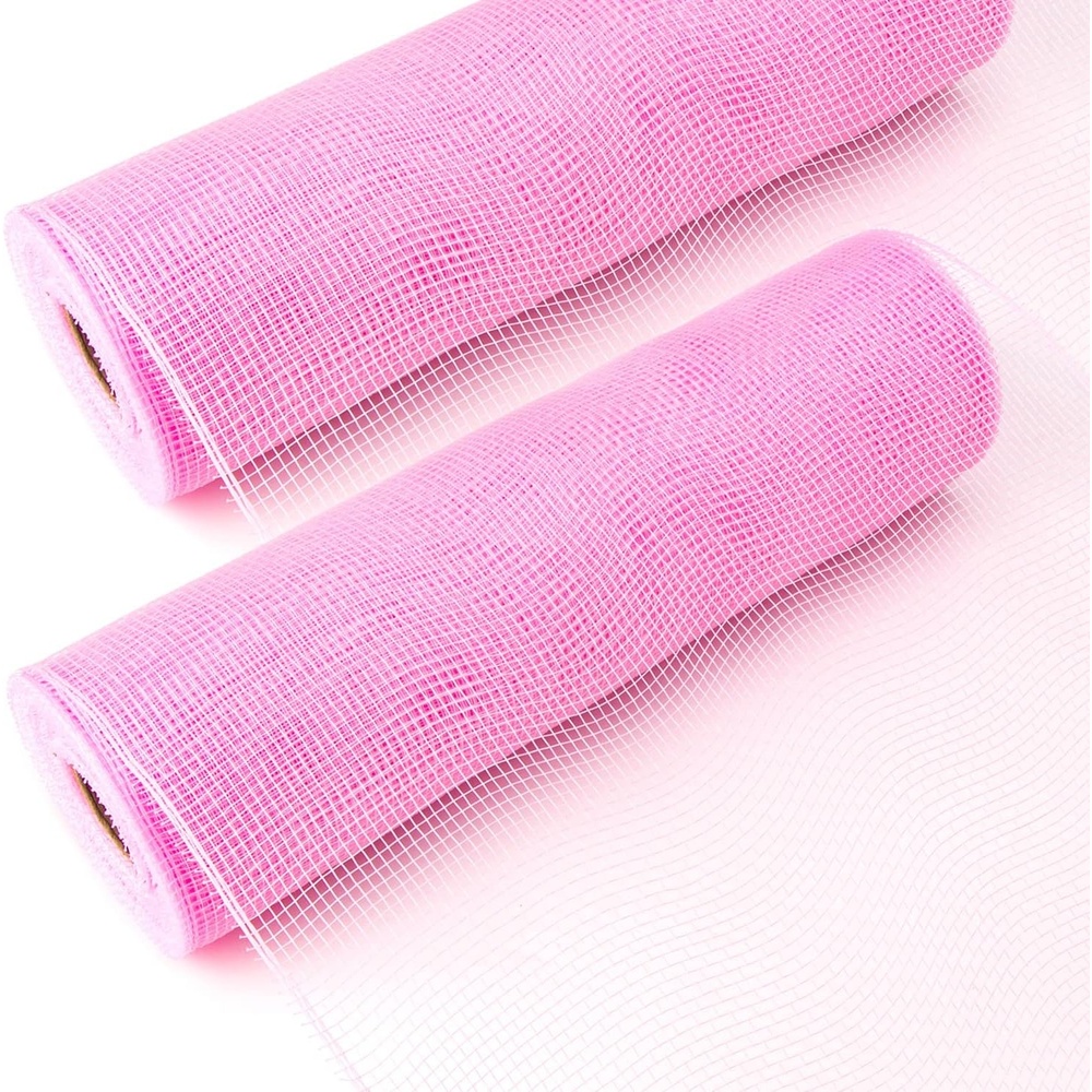 Ribbli 2 Rolls Black Mesh Ribbon,10 inch x 30 feet(10Yard) Per Roll, Mesh Ribbon for Wreath Swags and Halloween Decoration (Non-Metallic)(2Rolls-Lt.Pink)
