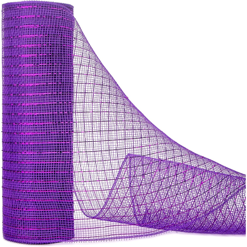 Ribbli Poly Burlap Mesh Ribbon, 10 inch x 30 feet(10Yard), Natural with Jute, Christmas Ribbon for Wreath Swags and Christmas Tree Decoration(Purple/Purple)
