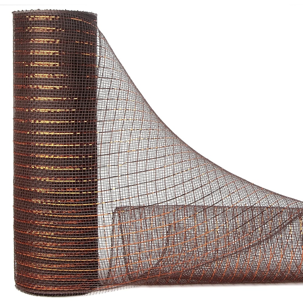 Ribbli Poly Burlap Mesh Ribbon, 10 inch x 30 feet(10Yard), Natural with Jute, Christmas Ribbon for Wreath Swags and Christmas Tree Decoration(Chocolate Brown/Copper)