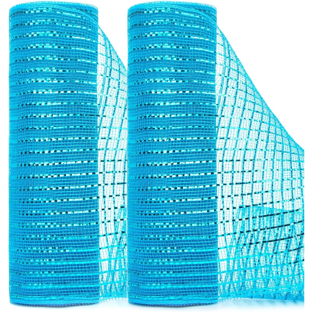 Ribbli 2 Rolls Burlap Mesh Ribbon,10 inch x 30 feet(10Yard) Each Roll,Natural with Jute,Use for Wreath Swags and Decorating(Turquoise/Blue)