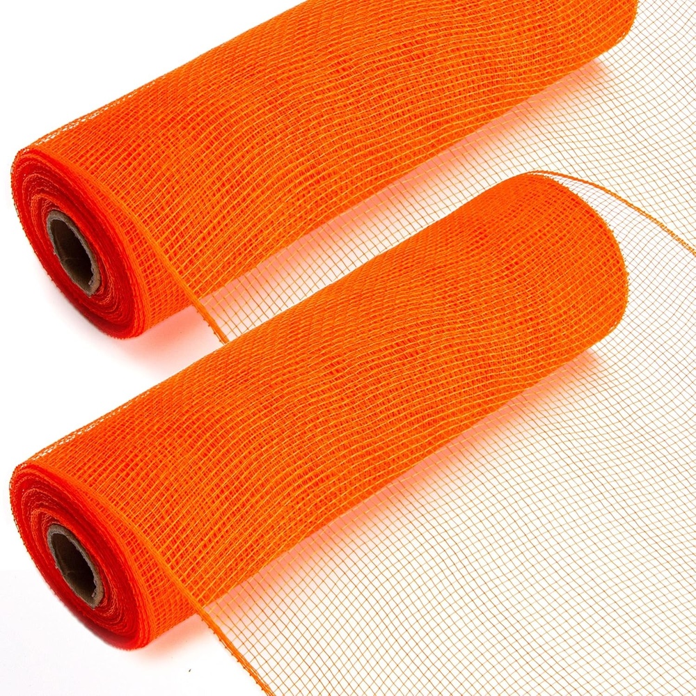 Ribbli 2 Rolls Black Mesh Ribbon,10 inch x 30 feet(10Yard) Per Roll, Mesh Ribbon for Wreath Swags and Halloween Decoration (Non-Metallic)(2Rolls-Orange)