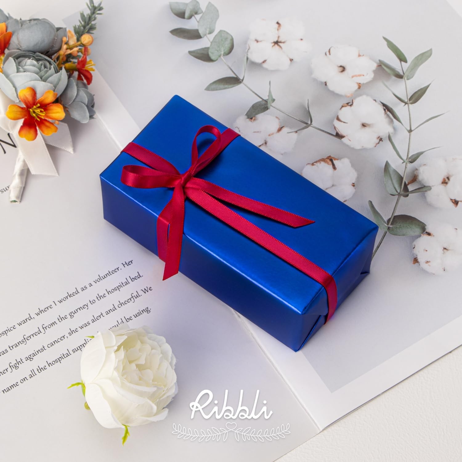 Ribbli Dusty Blue Satin Ribbon,Double Faced Satin 1/4 inch x Continuous 50 Yards,Dusty Blue Ribbon Use for Bows Bouquet,Gift Wrapping,Wedding Decoration,Floral Arrangement(Red)