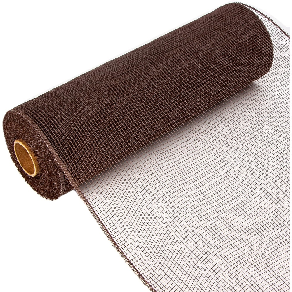 Ribbli Beige Mesh Ribbon,10 inch x 30 feet(10Yard), Use for Easter Wreath Swags and Fall Decoration (Non-Metallic)(Chocolate Brown)