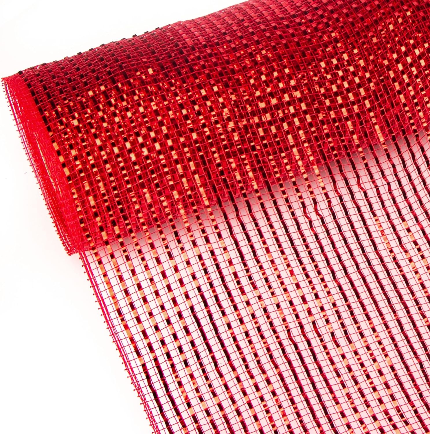 Ribbli White Metallic Mesh Ribbon, 10 inch x 30 feet(10Yard), White with Iridescent Wide Foil, Christmas Ribbon for Wreath Swags and Christmas Tree(Red)