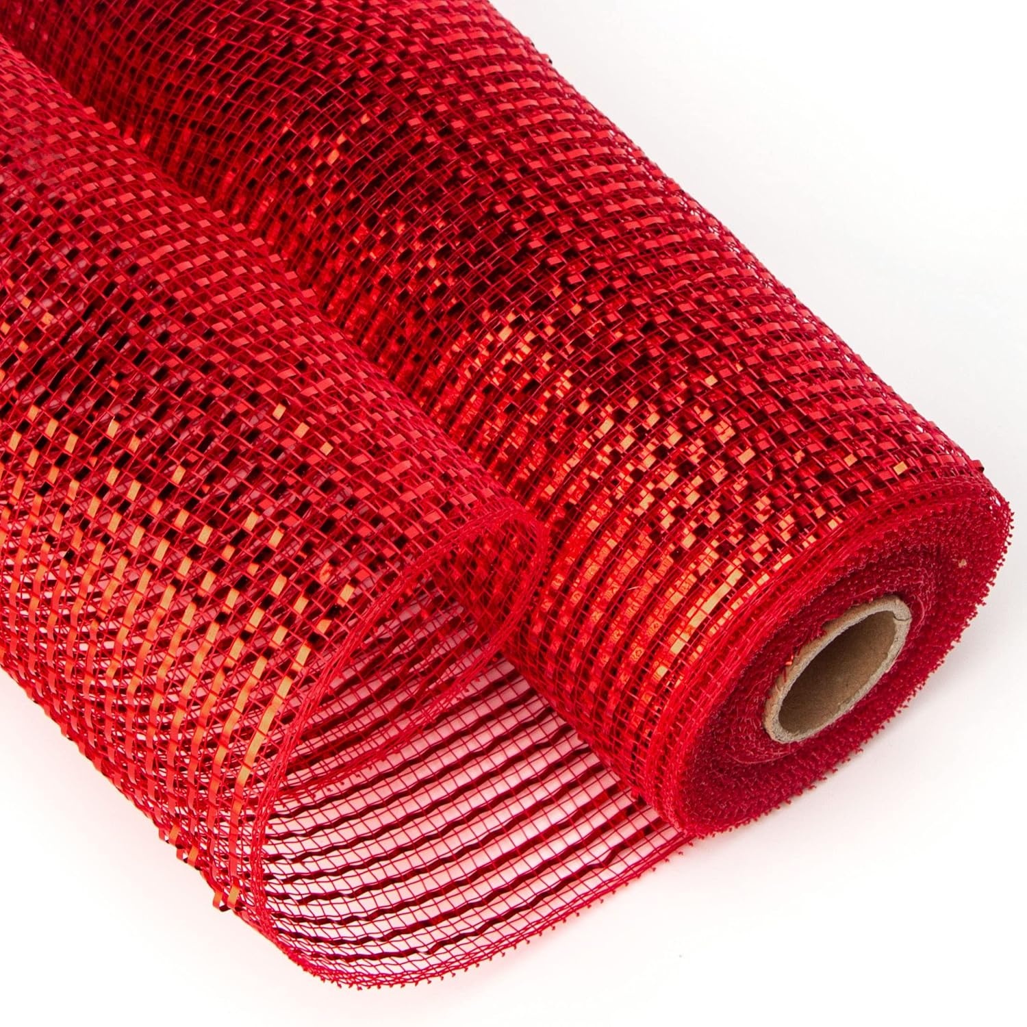 Ribbli White Metallic Mesh Ribbon, 10 inch x 30 feet(10Yard), White with Iridescent Wide Foil, Christmas Ribbon for Wreath Swags and Christmas Tree(Red)
