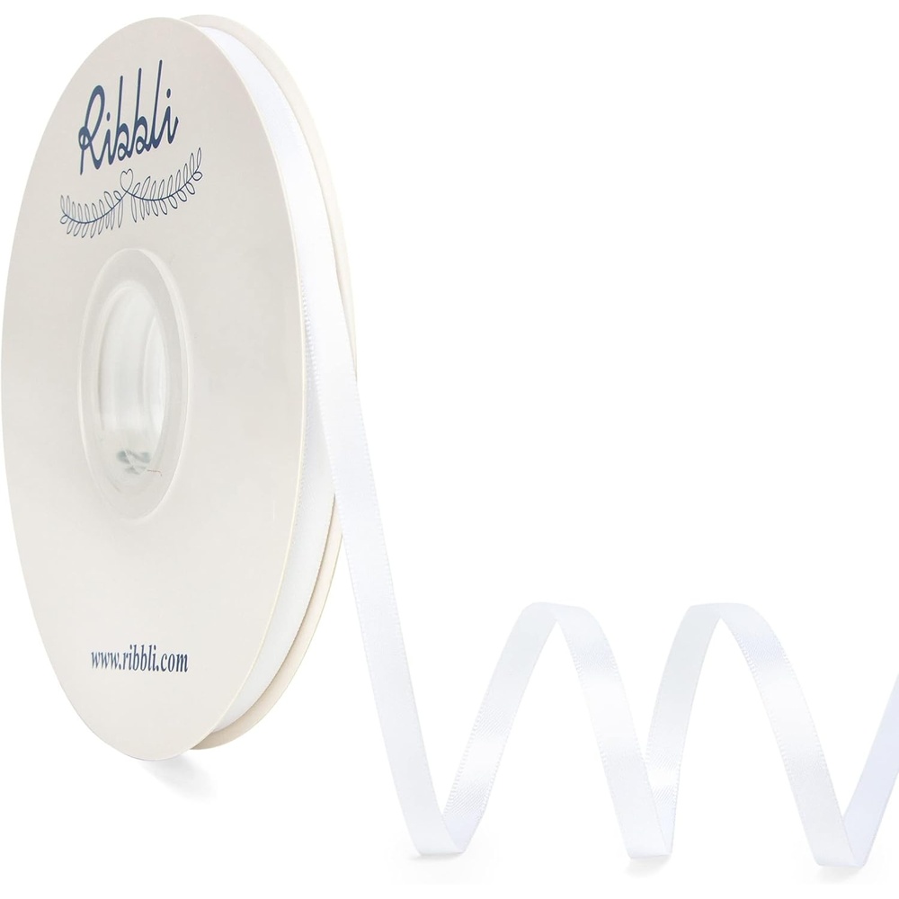 Ribbli Dusty Blue Satin Ribbon,Double Faced Satin 1/4 inch x Continuous 50 Yards,Dusty Blue Ribbon Use for Bows Bouquet,Gift Wrapping,Wedding Decoration,Floral Arrangement(White)