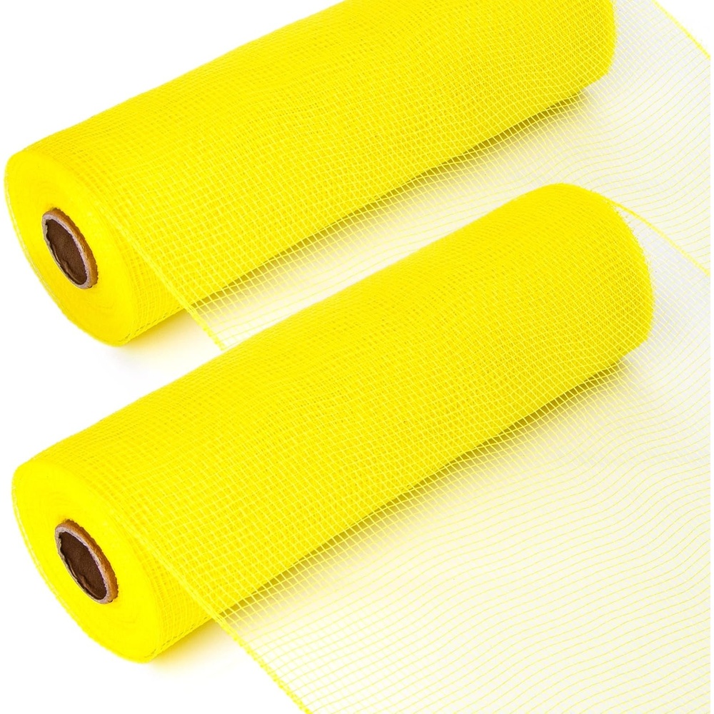 Ribbli 2 Rolls Black Mesh Ribbon,10 inch x 30 feet(10Yard) Per Roll, Mesh Ribbon for Wreath Swags and Halloween Decoration (Non-Metallic)(2Rolls-Yellow)