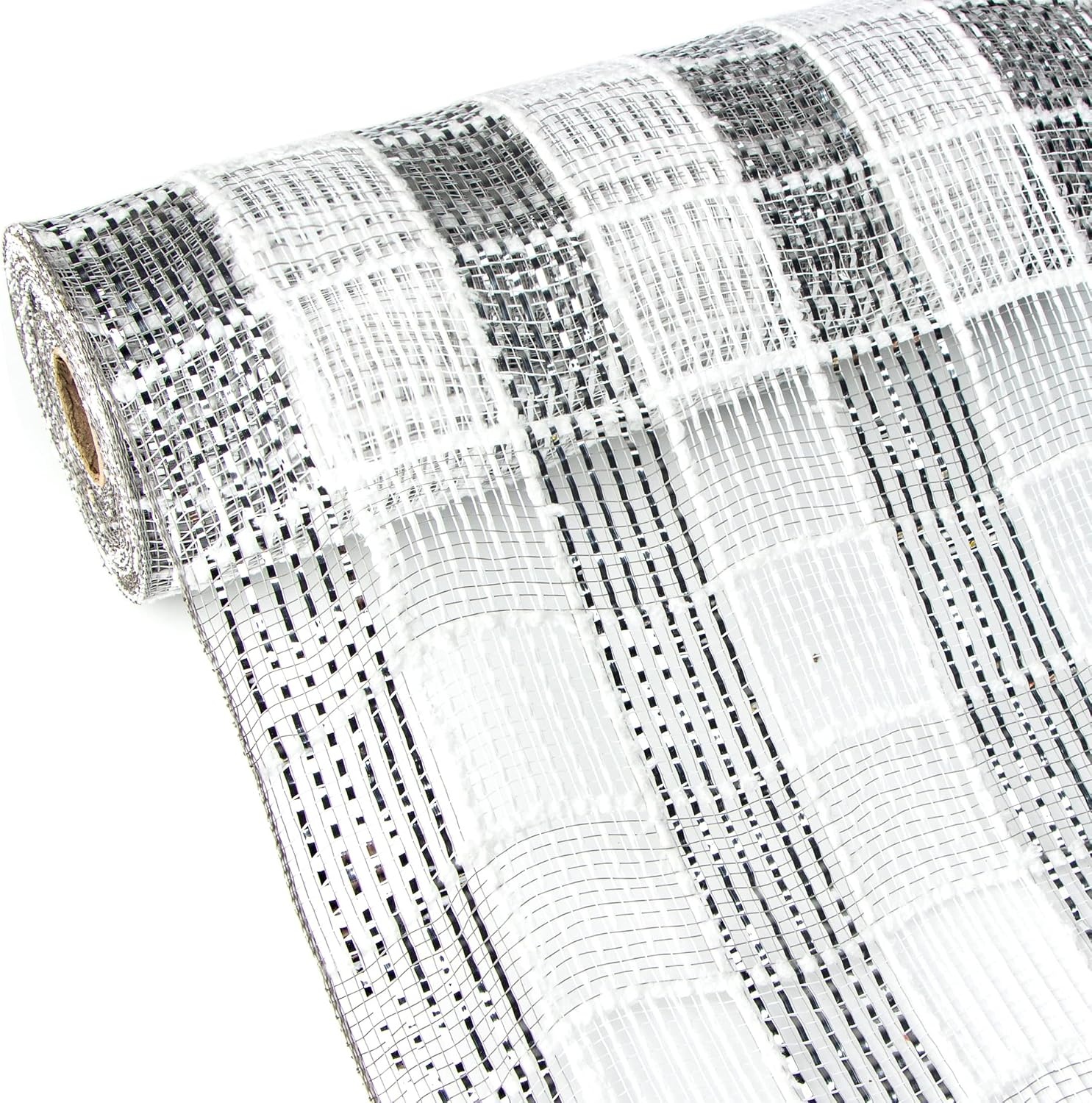 Ribbli Jute Burlap Mesh Ribbon,10 inch x 30 feet(10Yard), Natural with Jute and Gold Foil, Christmas Ribbon for Wreath Swags and Christmas Tree Decoration(Silver/White)
