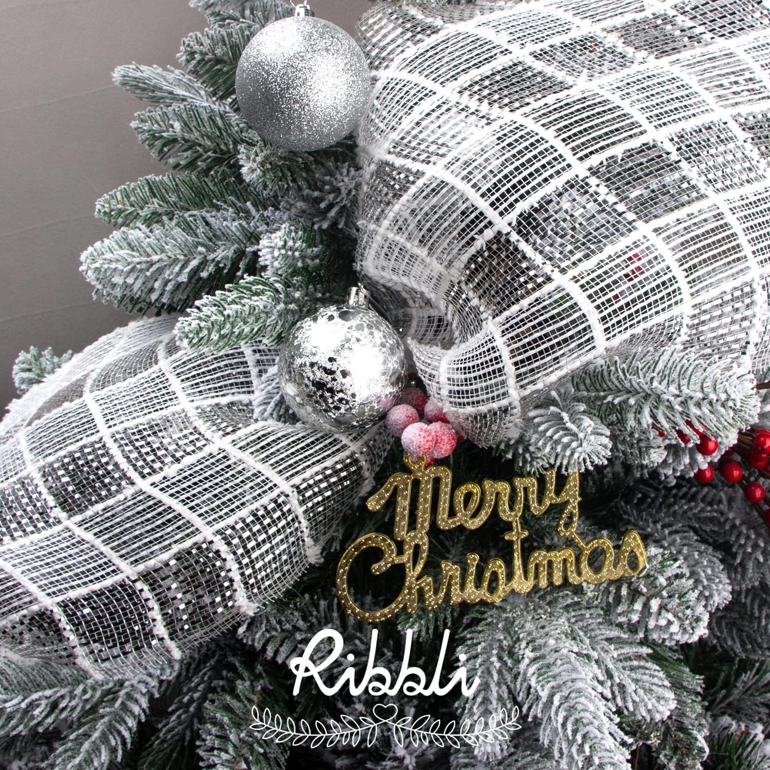 Ribbli Jute Burlap Mesh Ribbon,10 inch x 30 feet(10Yard), Natural with Jute and Gold Foil, Christmas Ribbon for Wreath Swags and Christmas Tree Decoration(Silver/White)