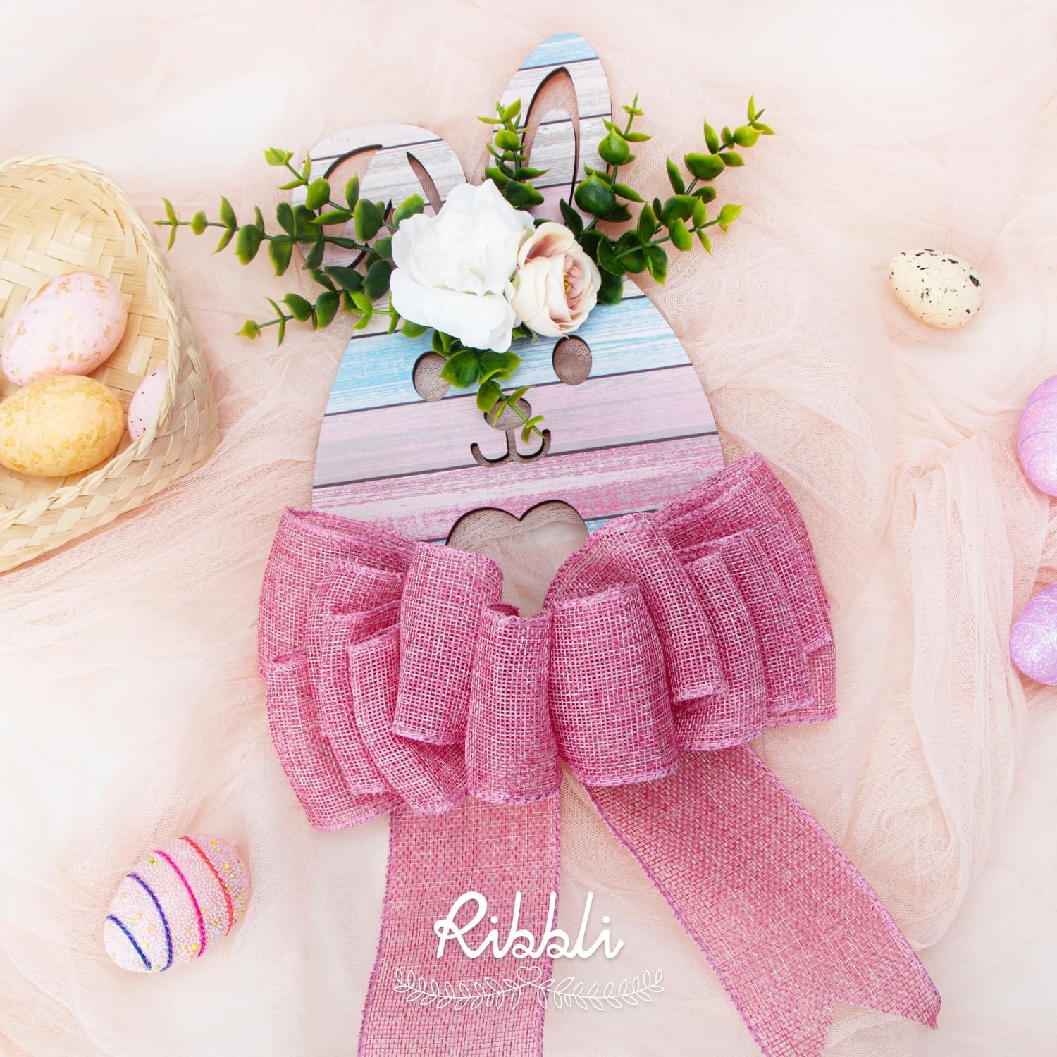 Ribbli Baby Blue Burlap Wired Ribbon,2-1/2 Inch x Continuous 10 Yard, Wired Edge Ribbon for Big Bow,Wreath,Baby Shower Decoration,Outdoor Decoration(Pink)
