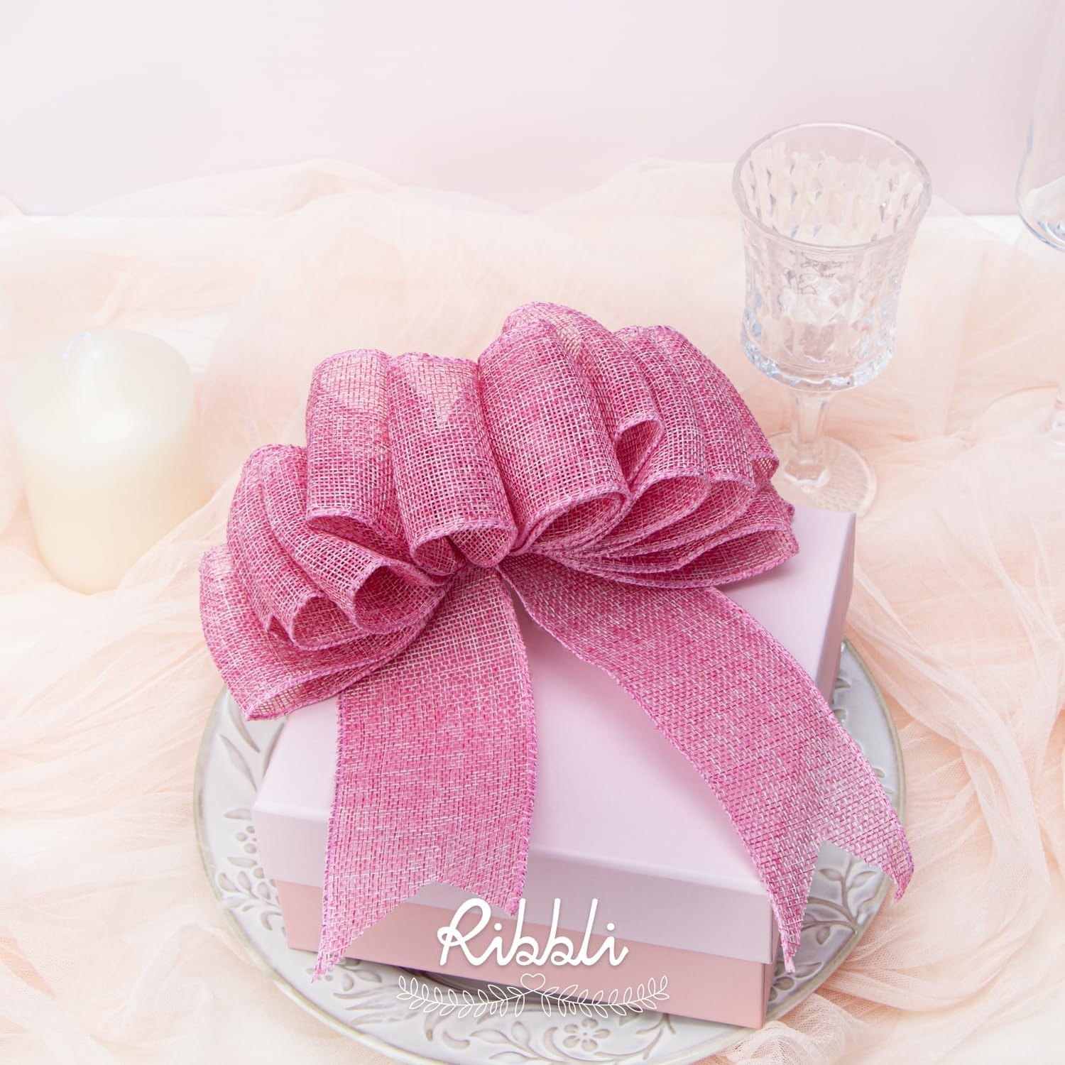 Ribbli Baby Blue Burlap Wired Ribbon,2-1/2 Inch x Continuous 10 Yard, Wired Edge Ribbon for Big Bow,Wreath,Baby Shower Decoration,Outdoor Decoration(Pink)