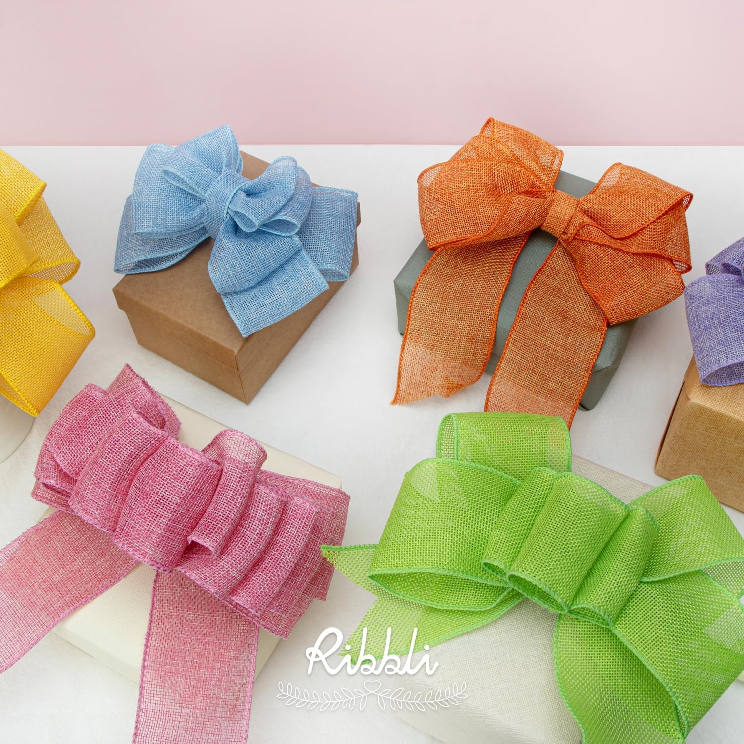 Ribbli Baby Blue Burlap Wired Ribbon,2-1/2 Inch x Continuous 10 Yard, Wired Edge Ribbon for Big Bow,Wreath,Baby Shower Decoration,Outdoor Decoration(Pink)