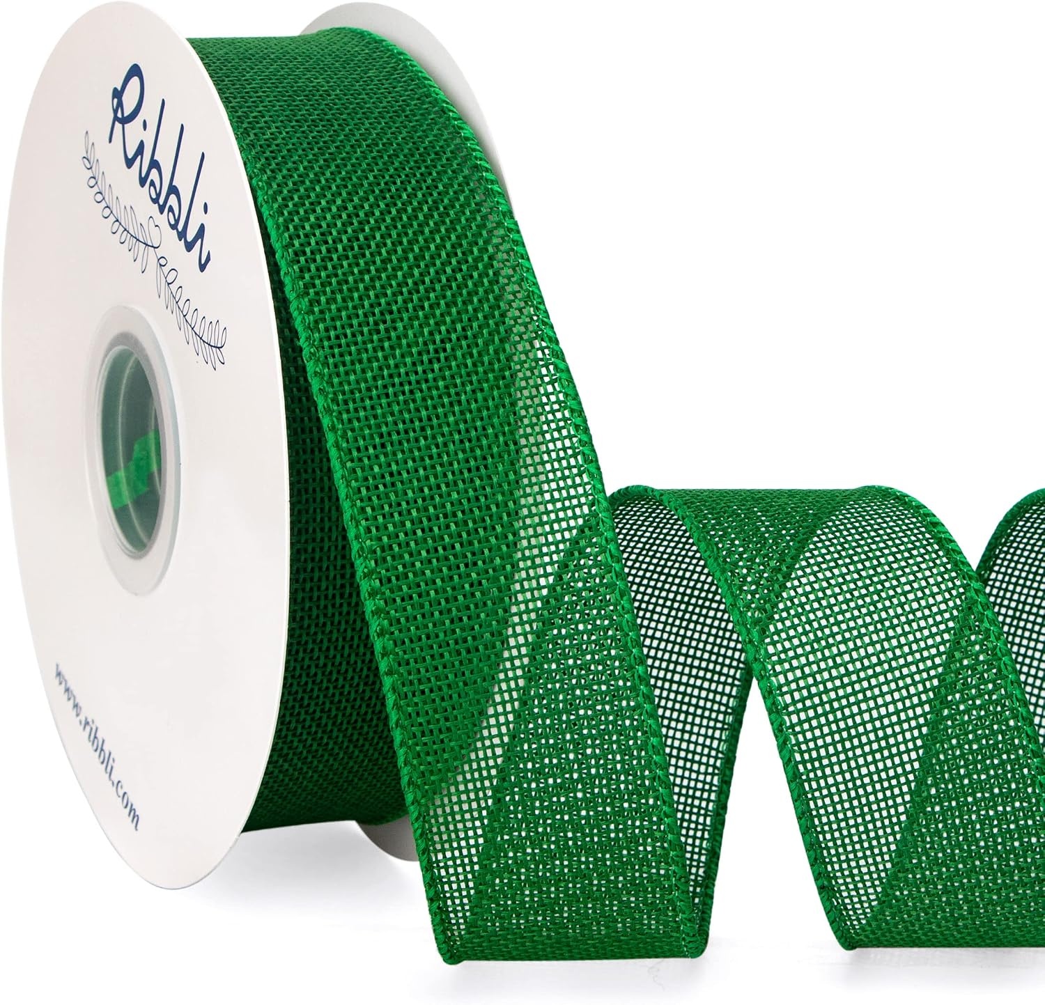 Ribbli Sage Green Burlap Wired Ribbon, 1 Inch x Continuous 20 Yard, Spring Moss Wired Ribbon for Wreaths,Big Bows,Tree Decoration,Outdoor Decoration(Emerald Green)