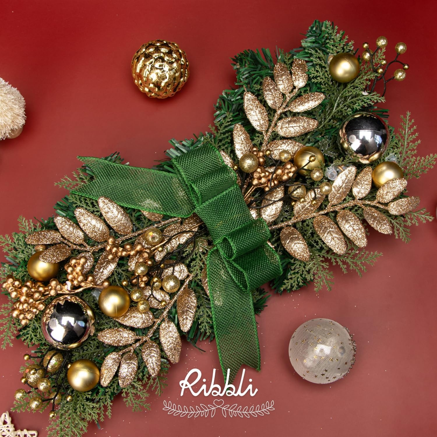 Ribbli Sage Green Burlap Wired Ribbon, 1 Inch x Continuous 20 Yard, Spring Moss Wired Ribbon for Wreaths,Big Bows,Tree Decoration,Outdoor Decoration(Emerald Green)