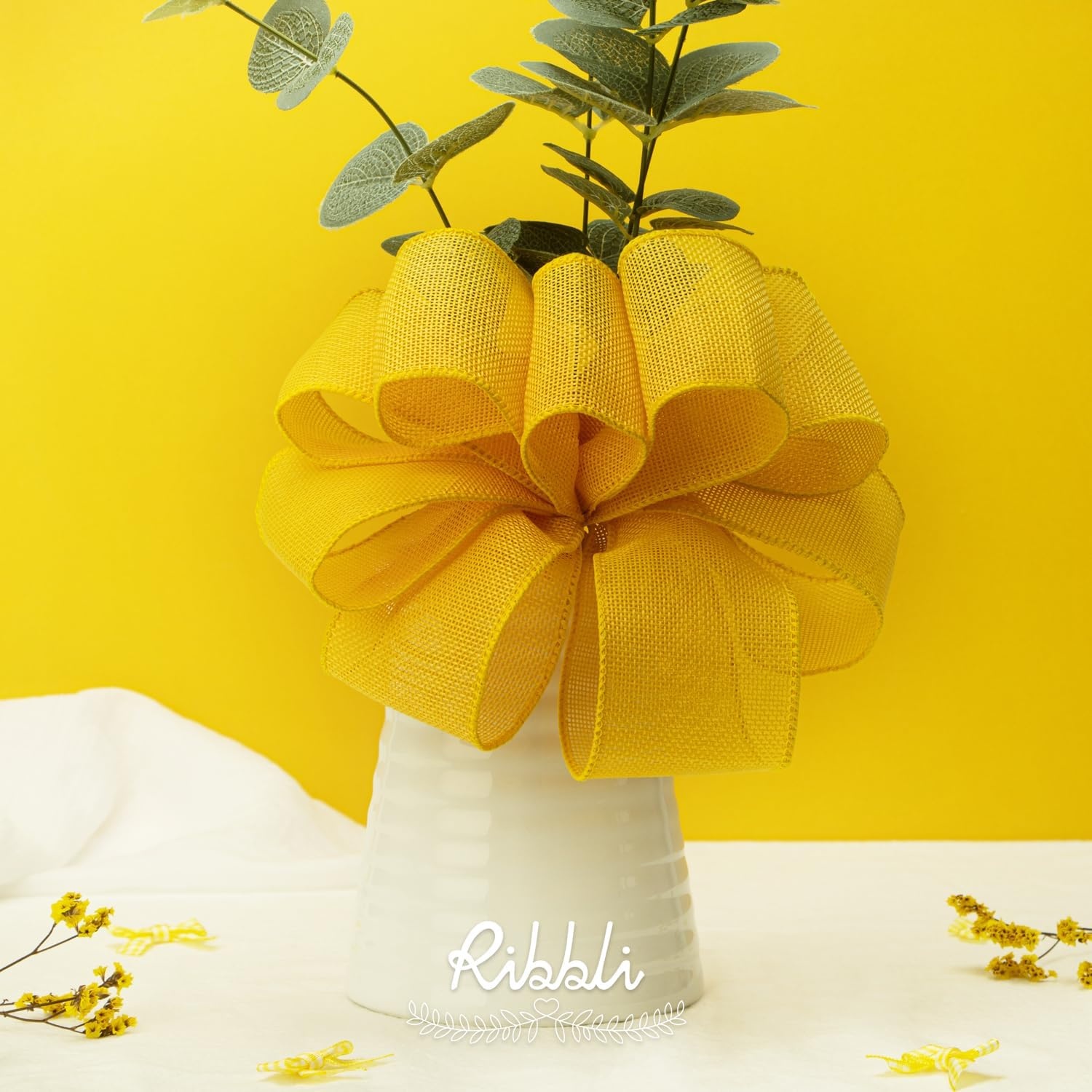 Ribbli Baby Blue Burlap Wired Ribbon,2-1/2 Inch x Continuous 10 Yard, Wired Edge Ribbon for Big Bow,Wreath,Baby Shower Decoration,Outdoor Decoration(Yellow)