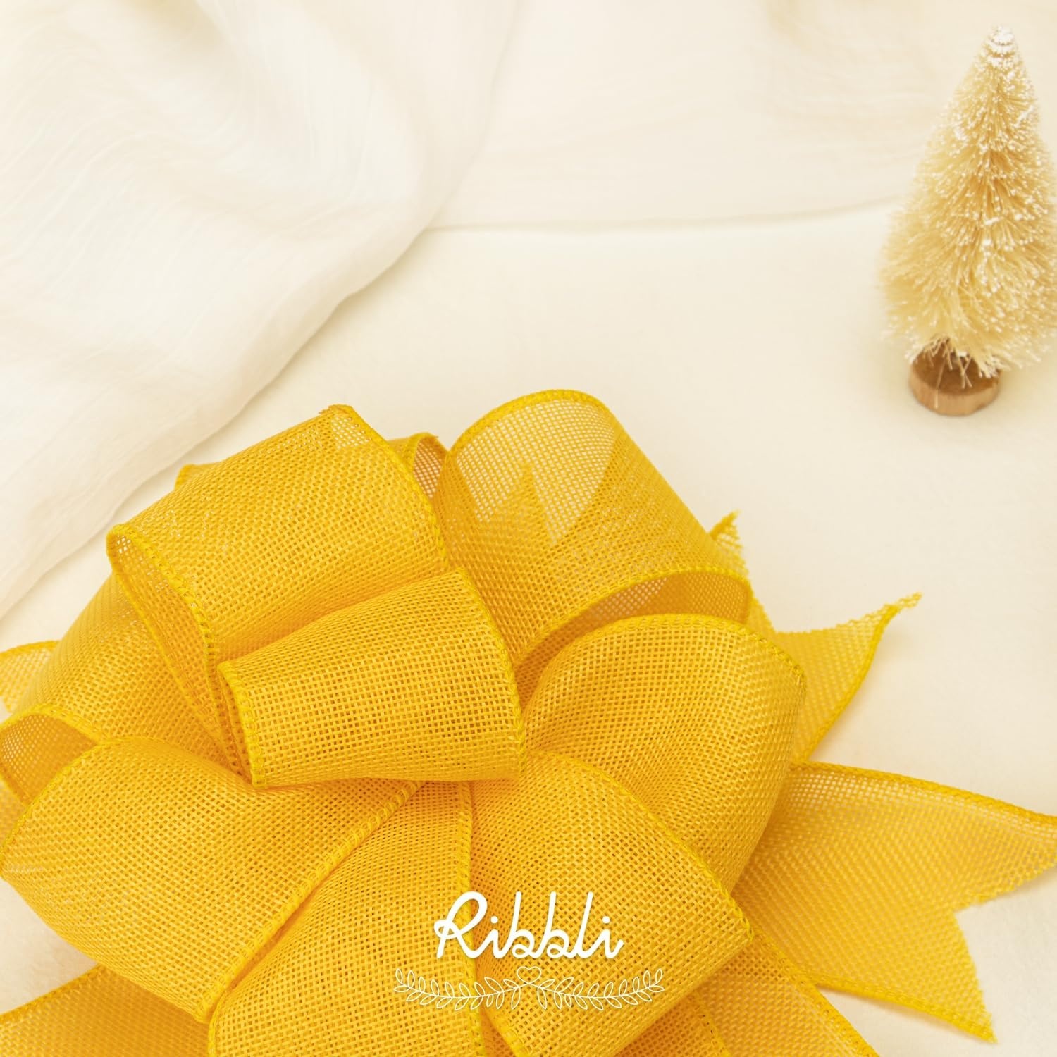 Ribbli Baby Blue Burlap Wired Ribbon,2-1/2 Inch x Continuous 10 Yard, Wired Edge Ribbon for Big Bow,Wreath,Baby Shower Decoration,Outdoor Decoration(Yellow)