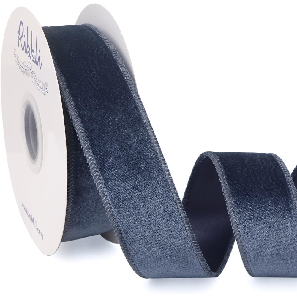 Ribbli Dusty Green Velvet Wired Ribbon 4 Inch Sage Velvet with Satin Christmas Ribbon for Gift Wrapping Christmas Tree Decoration Crafts Wreaths Supplies-Continuous 10 Yards(Dusty Blue)