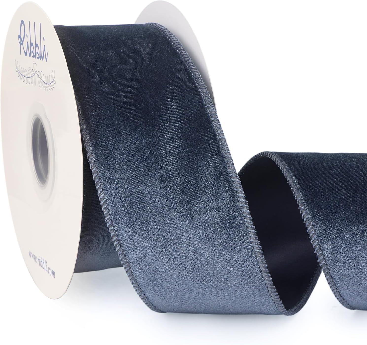 Ribbli Dusty Green Velvet Wired Ribbon 4 Inch Sage Velvet with Satin Christmas Ribbon for Gift Wrapping Christmas Tree Decoration Crafts Wreaths Supplies-Continuous 10 Yards(Dusty Blue)