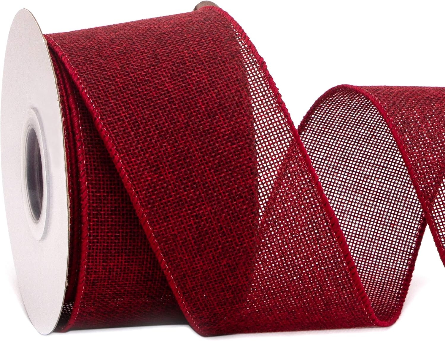 Ribbli Apple Green Burlap Wired Ribbon, 2-1/2 Inch x 10 Yard, Wired Edge Ribbon for Big Bow,Wreath,Tree Decoration,Outdoor Decoration(Dk.Red)