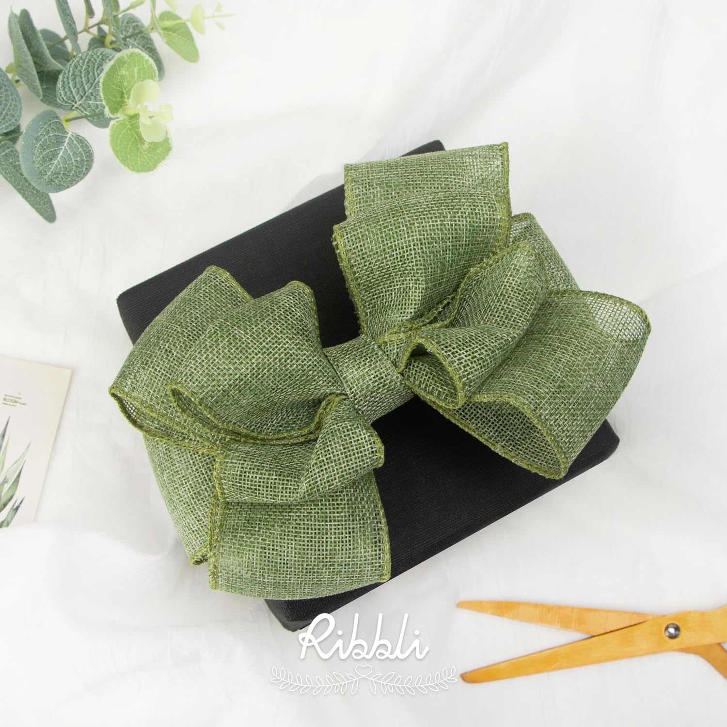 Ribbli Apple Green Burlap Wired Ribbon, 2-1/2 Inch x 10 Yard, Wired Edge Ribbon for Big Bow,Wreath,Tree Decoration,Outdoor Decoration(Spring Moss)
