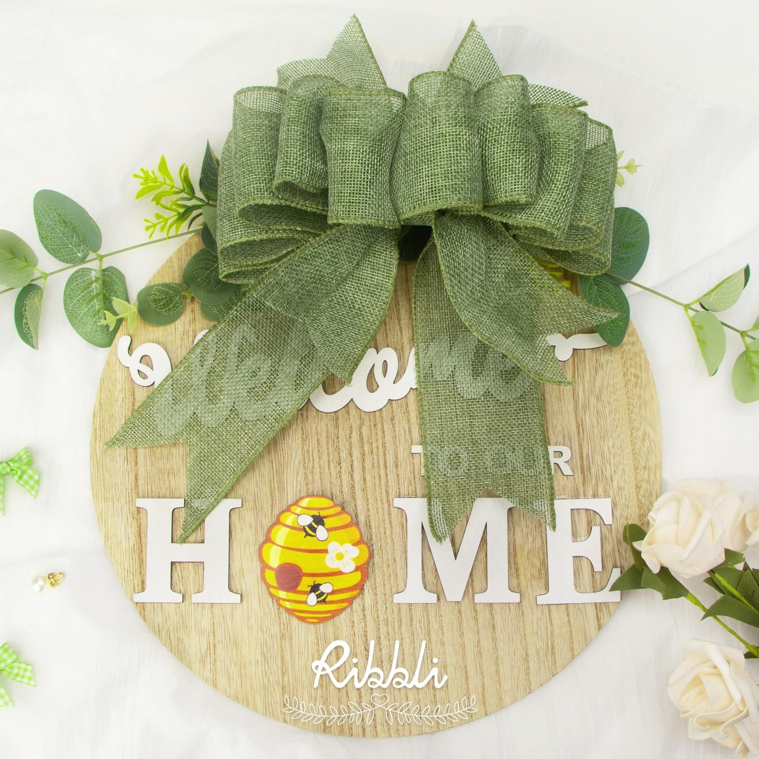 Ribbli Apple Green Burlap Wired Ribbon, 2-1/2 Inch x 10 Yard, Wired Edge Ribbon for Big Bow,Wreath,Tree Decoration,Outdoor Decoration(Spring Moss)