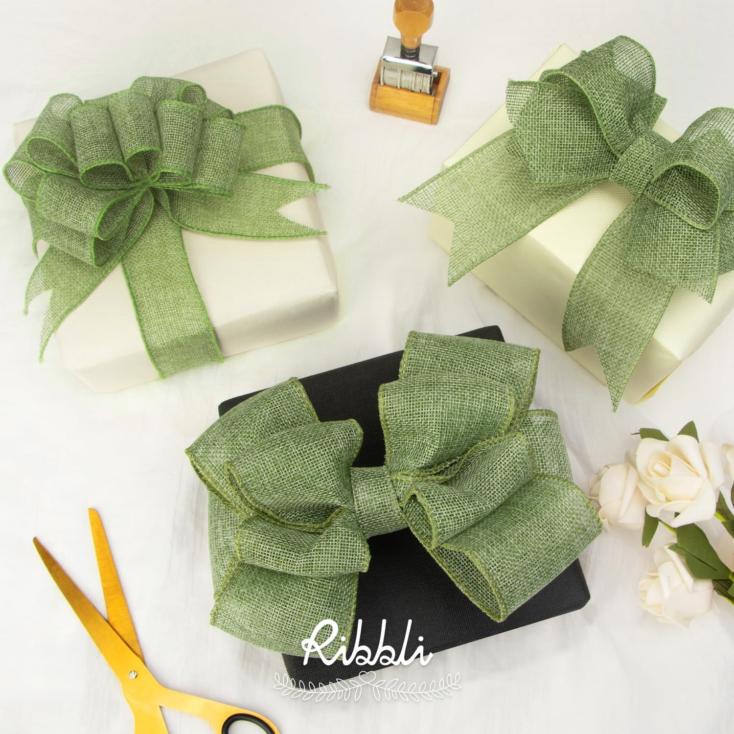 Ribbli Apple Green Burlap Wired Ribbon, 2-1/2 Inch x 10 Yard, Wired Edge Ribbon for Big Bow,Wreath,Tree Decoration,Outdoor Decoration(Spring Moss)