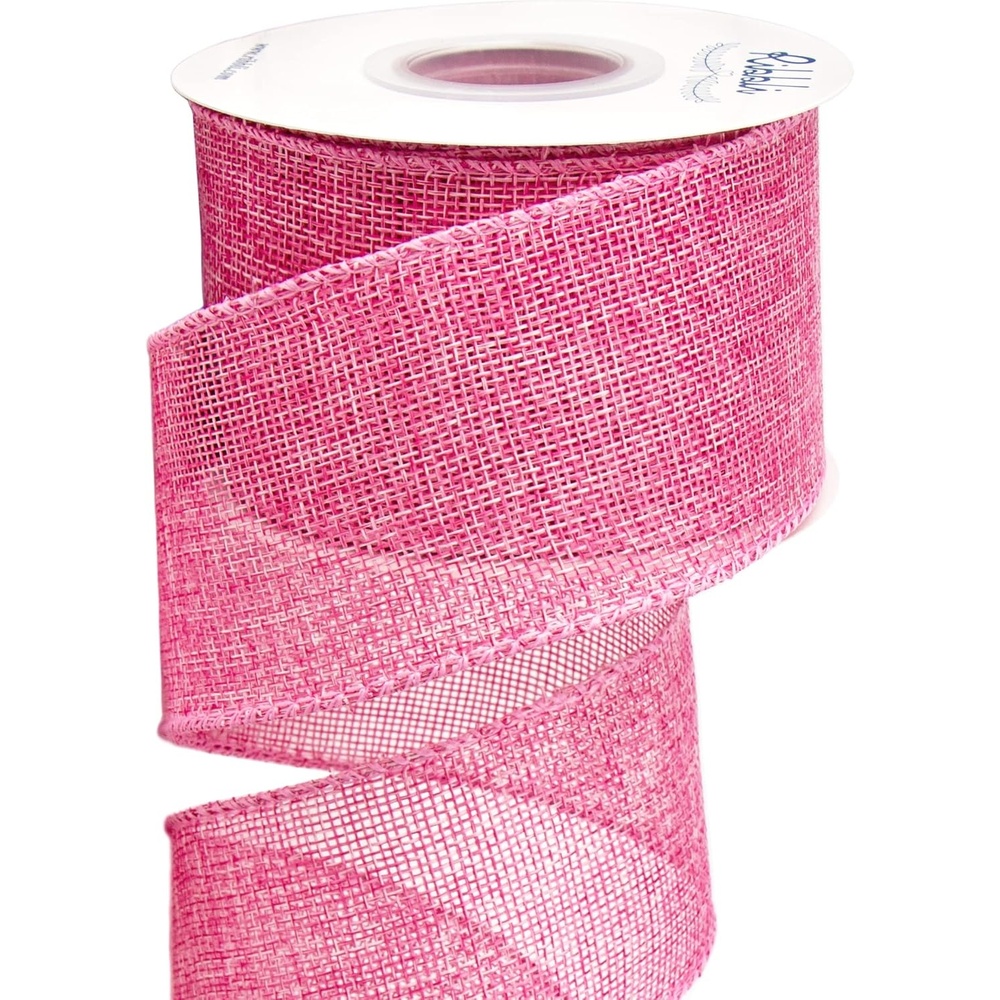 Ribbli Apple Green Burlap Wired Ribbon, 2-1/2 Inch x 10 Yard, Wired Edge Ribbon for Big Bow,Wreath,Tree Decoration,Outdoor Decoration(Pink)