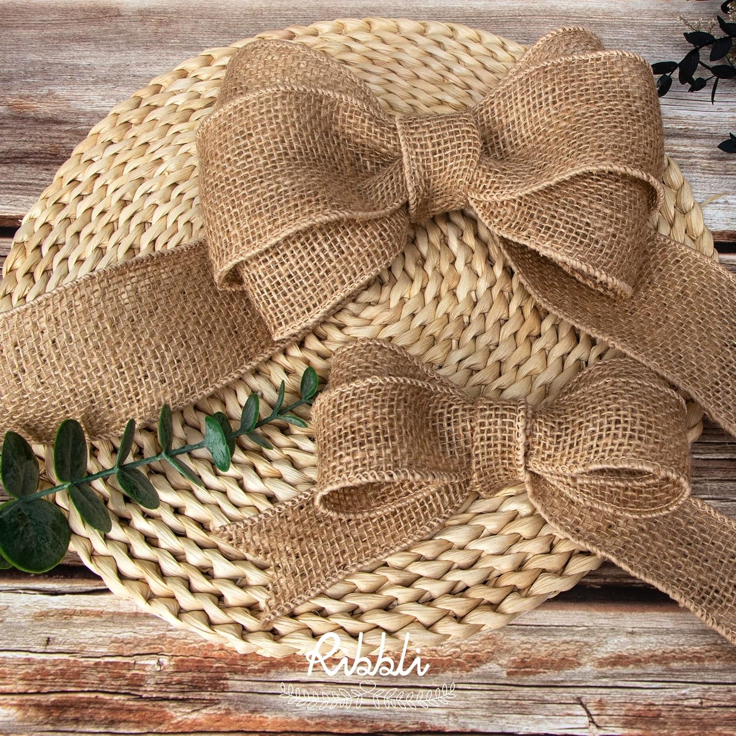 Ribbli Jute Burlap Wired Ribbon,1-1/2 Inch x 10 Yard,Natural Solid Wired Ribbon for Crafts,Gift Wrapping,Wreath,Tree Decoration,Outdoor Decoration