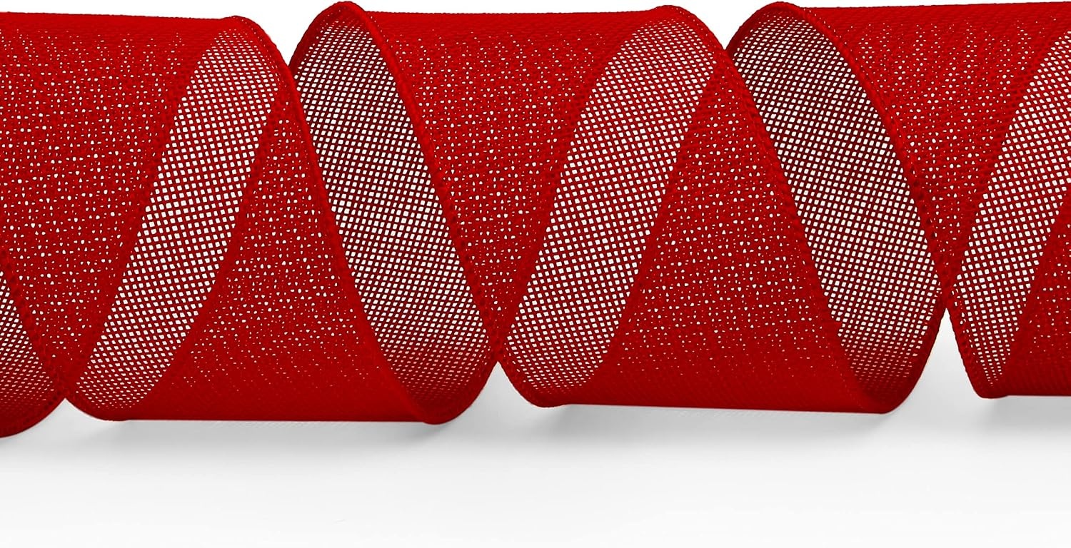 Ribbli Baby Blue Burlap Wired Ribbon,2-1/2 Inch x Continuous 10 Yard, Wired Edge Ribbon for Big Bow,Wreath,Baby Shower Decoration,Outdoor Decoration(Red)