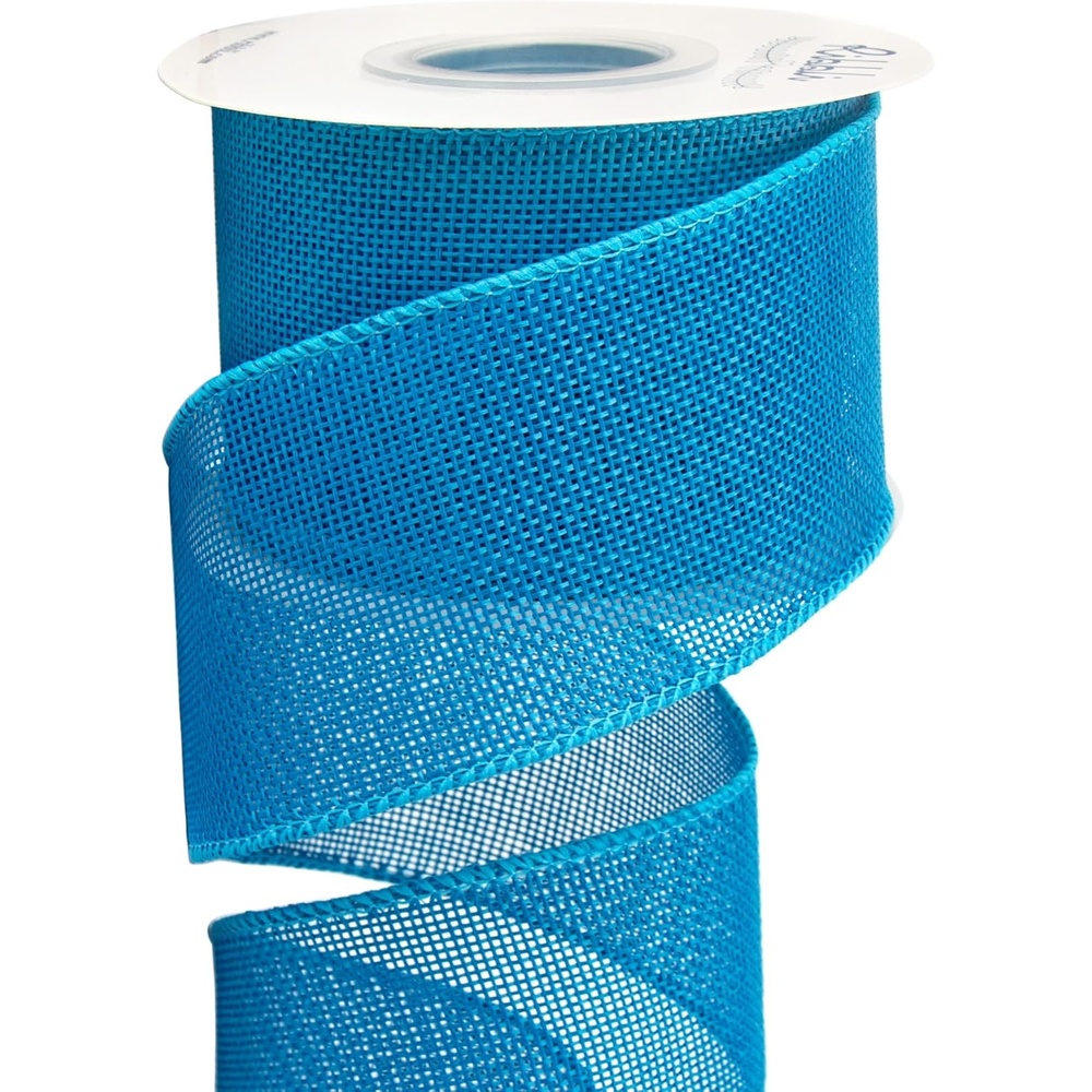 Ribbli Baby Blue Burlap Wired Ribbon,2-1/2 Inch x Continuous 10 Yard, Wired Edge Ribbon for Big Bow,Wreath,Baby Shower Decoration,Outdoor Decoration(Turquoise Blue)