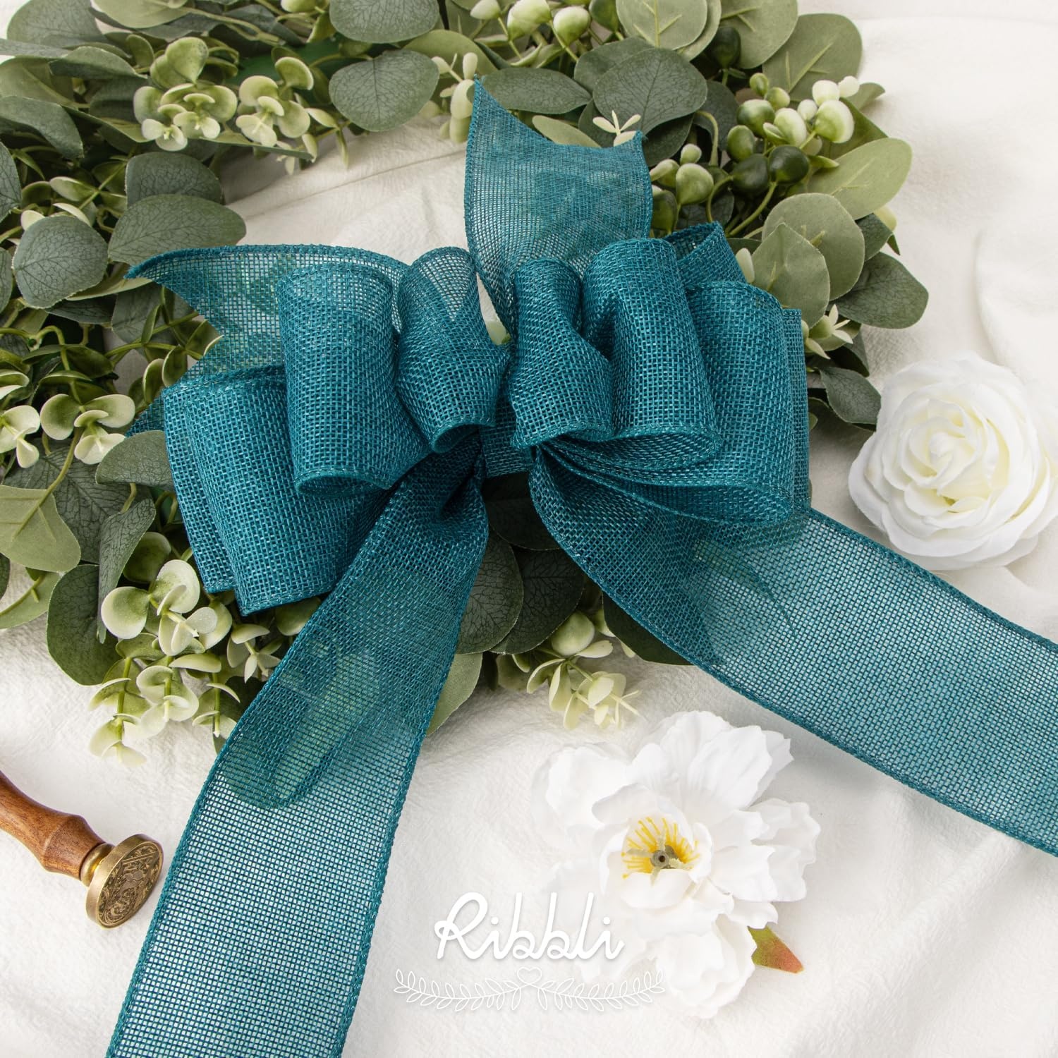 Ribbli Apple Green Burlap Wired Ribbon, 2-1/2 Inch x 10 Yard, Wired Edge Ribbon for Big Bow,Wreath,Tree Decoration,Outdoor Decoration(Turquoise Green)