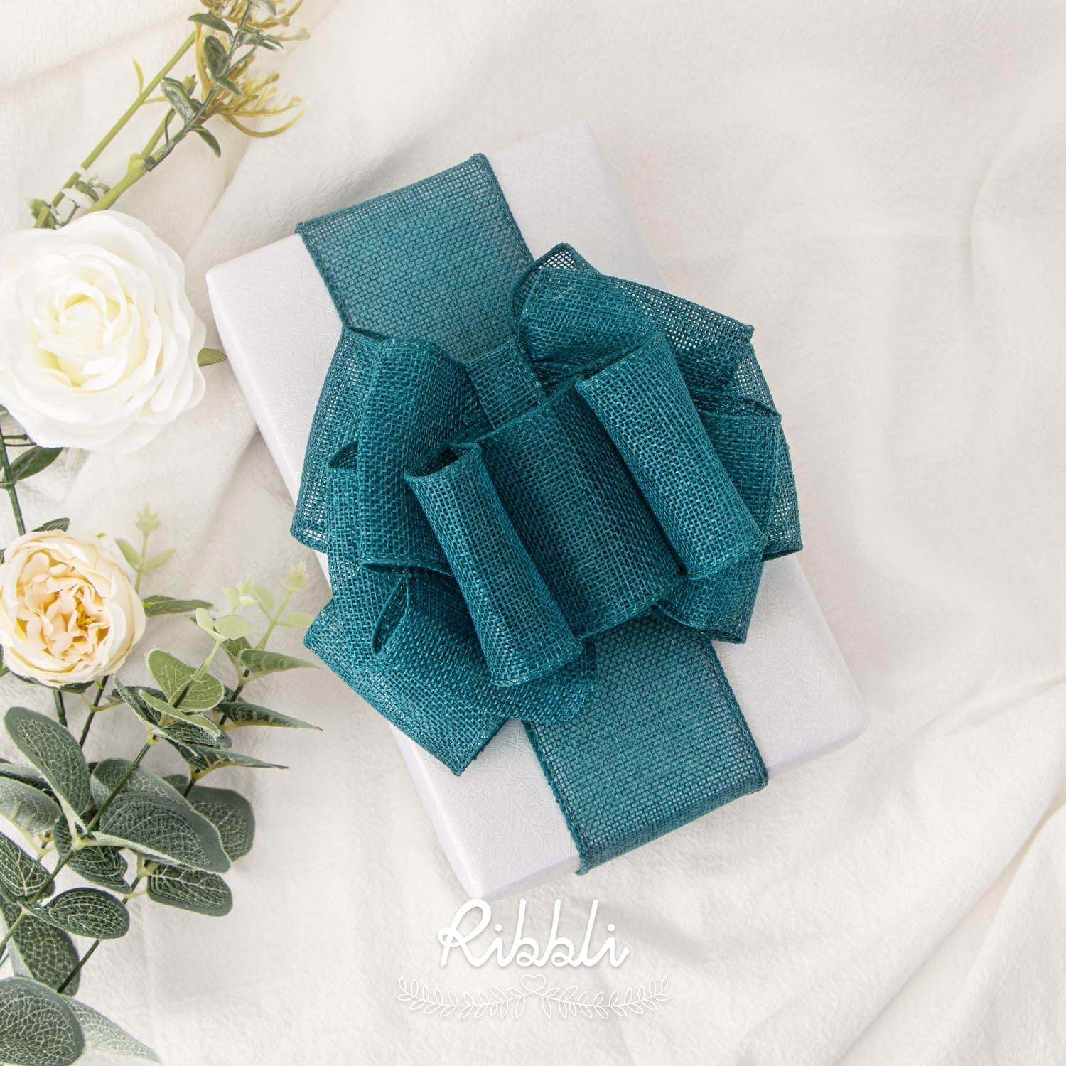 Ribbli Apple Green Burlap Wired Ribbon, 2-1/2 Inch x 10 Yard, Wired Edge Ribbon for Big Bow,Wreath,Tree Decoration,Outdoor Decoration(Turquoise Green)