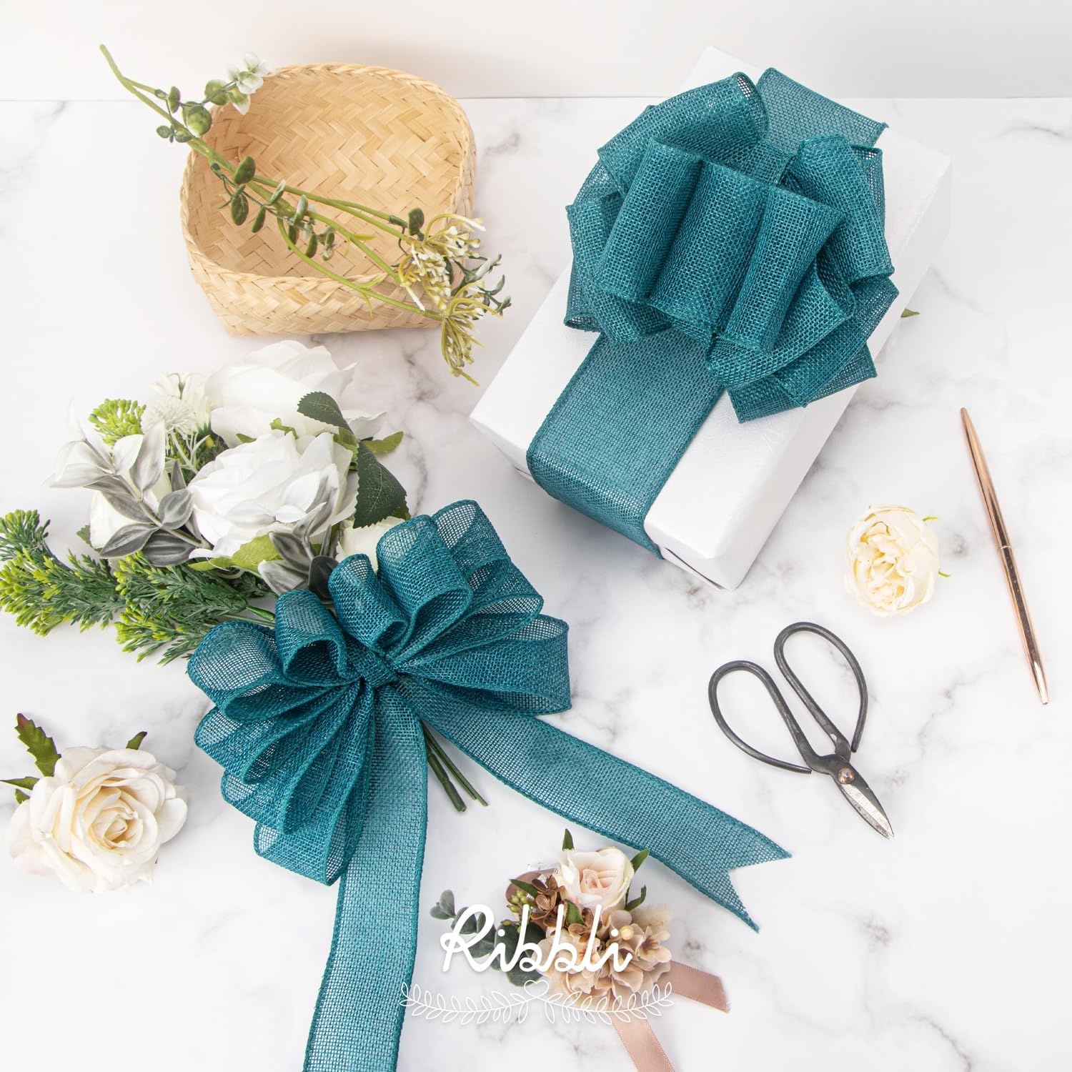 Ribbli Apple Green Burlap Wired Ribbon, 2-1/2 Inch x 10 Yard, Wired Edge Ribbon for Big Bow,Wreath,Tree Decoration,Outdoor Decoration(Turquoise Green)