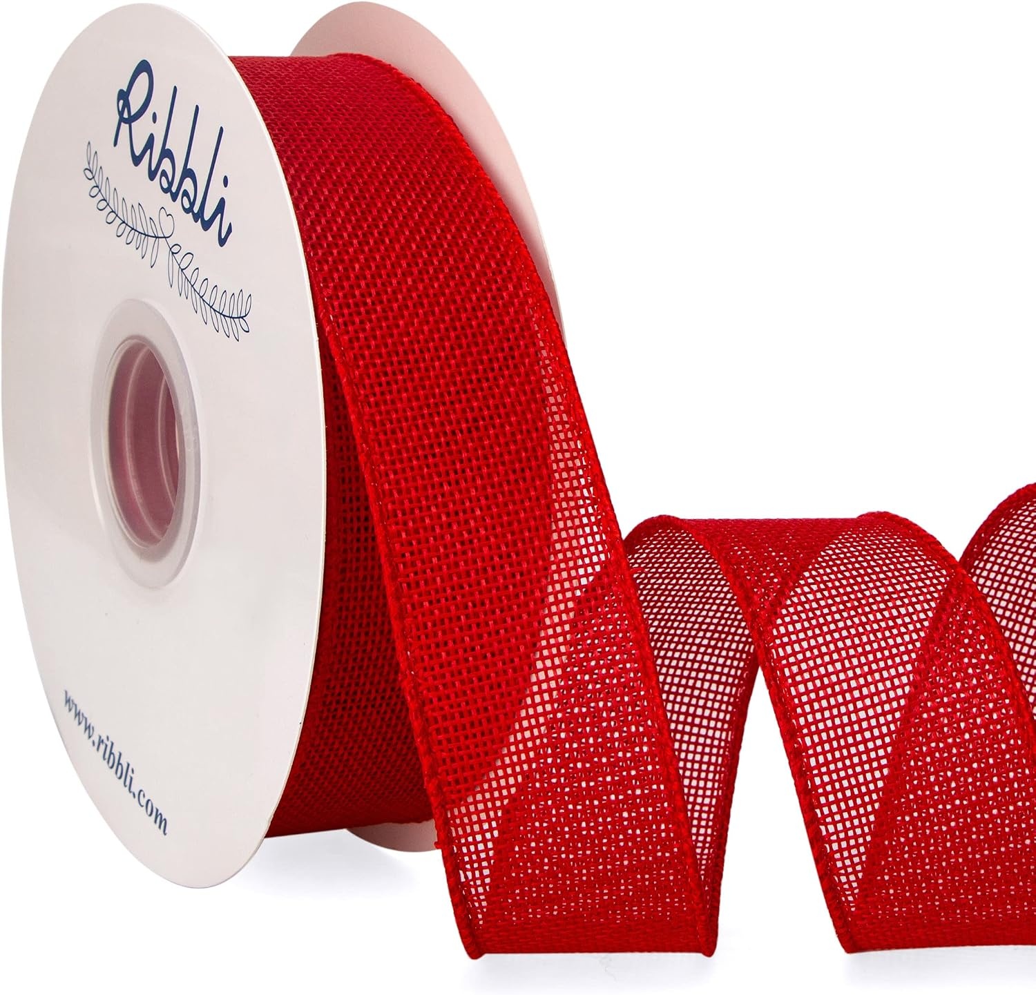Ribbli Sage Green Burlap Wired Ribbon, 1 Inch x Continuous 20 Yard, Spring Moss Wired Ribbon for Wreaths,Big Bows,Tree Decoration,Outdoor Decoration(Red)