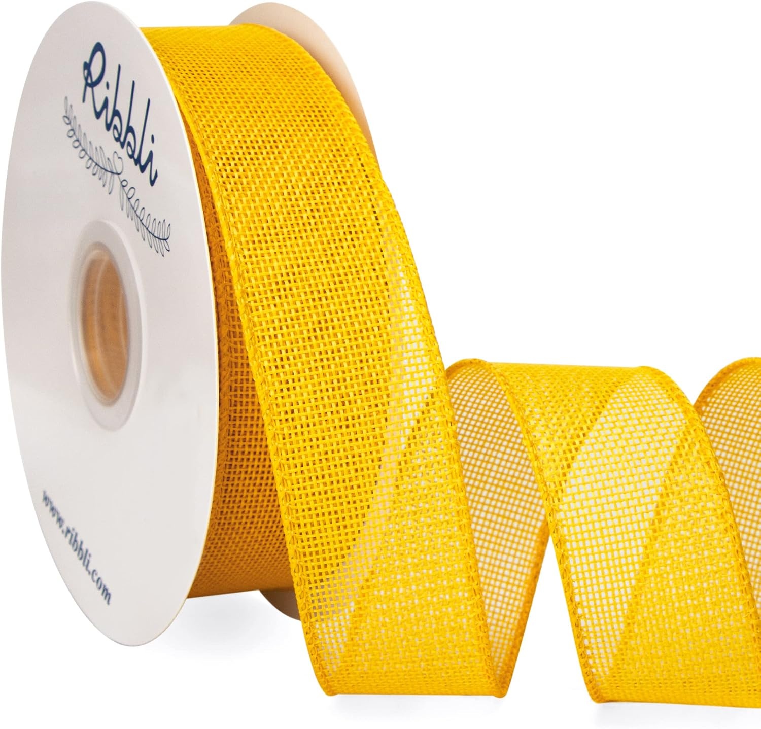 Ribbli Sage Green Burlap Wired Ribbon, 1 Inch x Continuous 20 Yard, Spring Moss Wired Ribbon for Wreaths,Big Bows,Tree Decoration,Outdoor Decoration(Yellow)