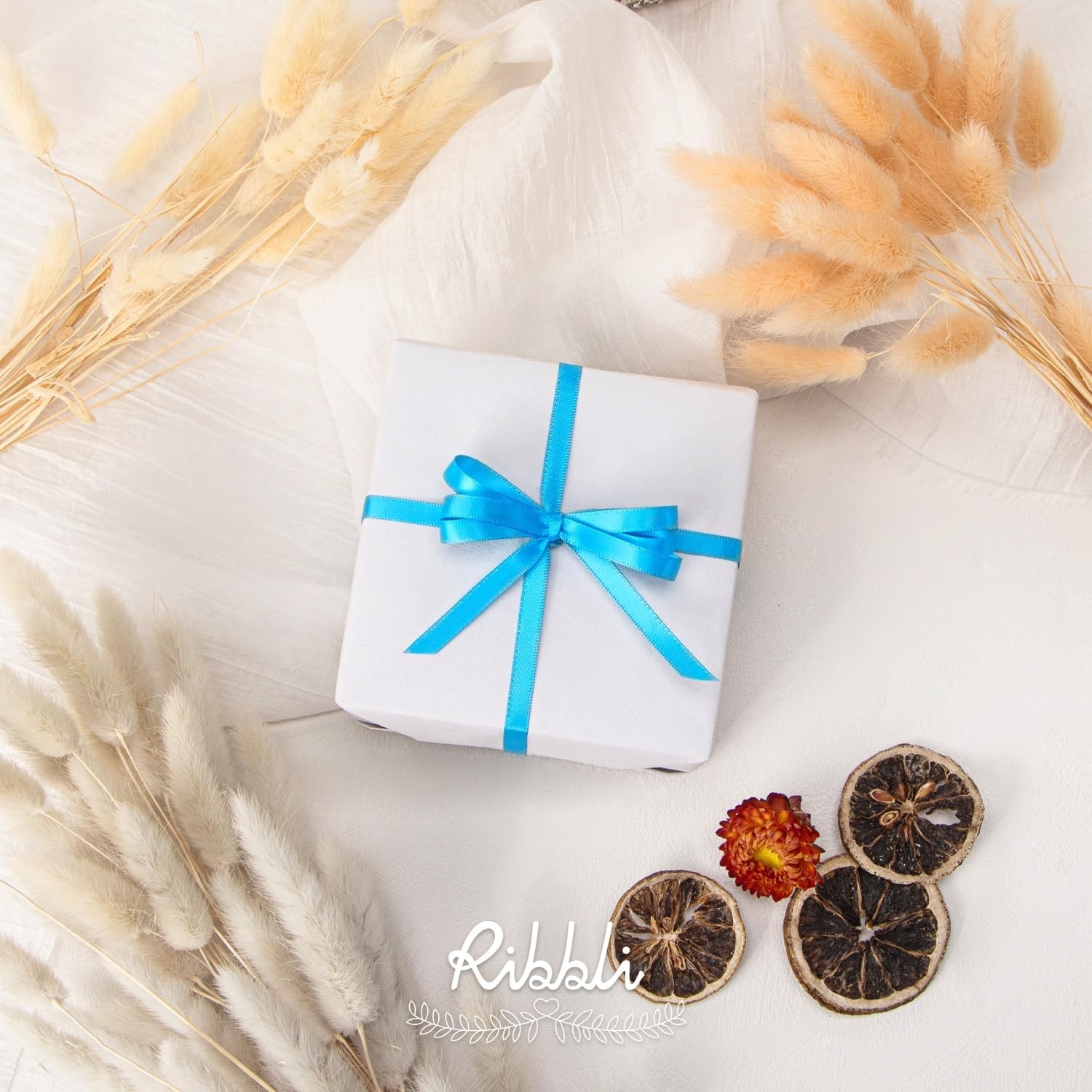 Ribbli Dusty Blue Satin Ribbon,Double Faced Satin 1/4 inch x Continuous 50 Yards,Dusty Blue Ribbon Use for Bows Bouquet,Gift Wrapping,Wedding Decoration,Floral Arrangement(Blue Turquoise)