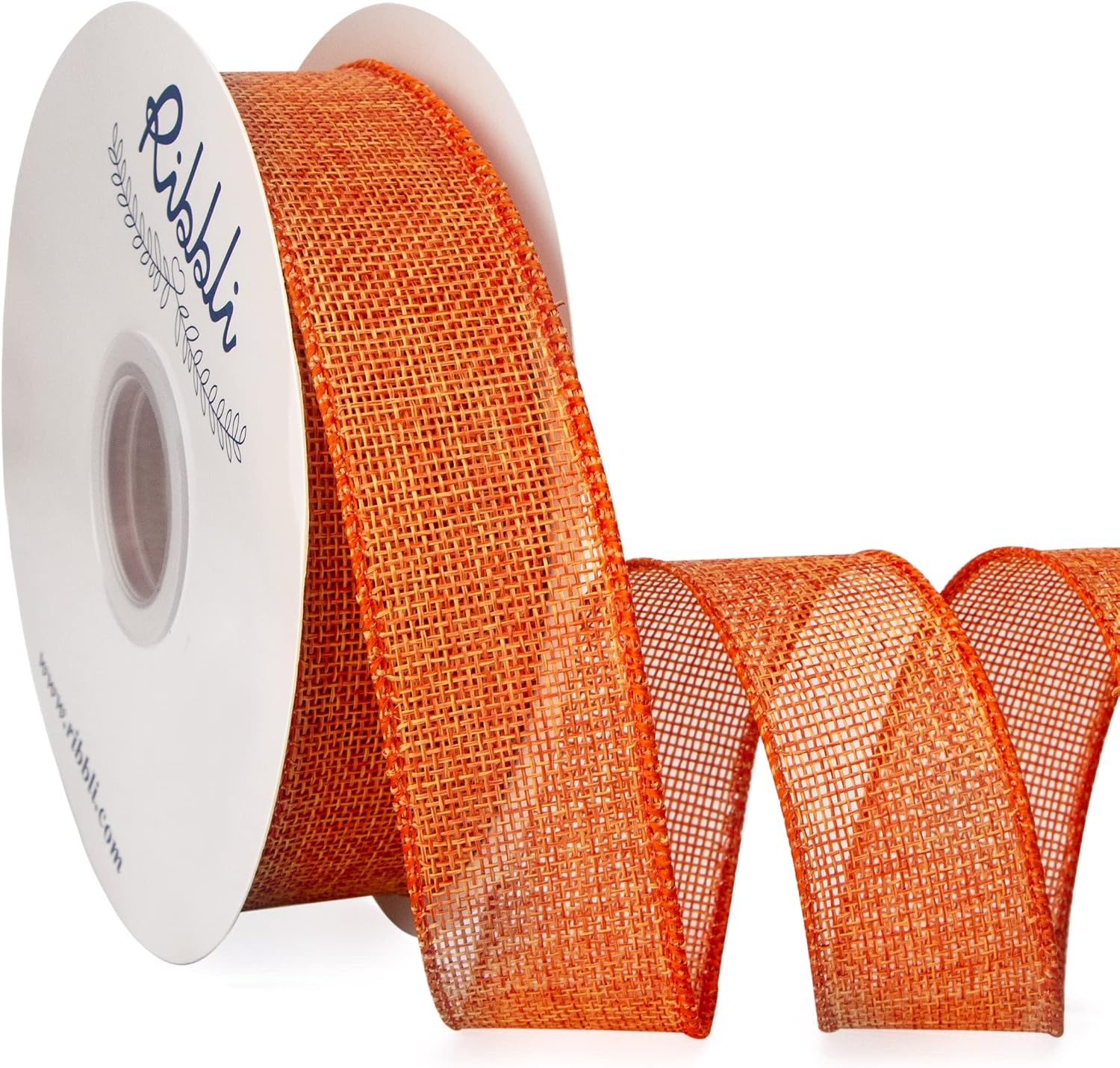 Ribbli Sage Green Burlap Wired Ribbon, 1 Inch x Continuous 20 Yard, Spring Moss Wired Ribbon for Wreaths,Big Bows,Tree Decoration,Outdoor Decoration(Orange)